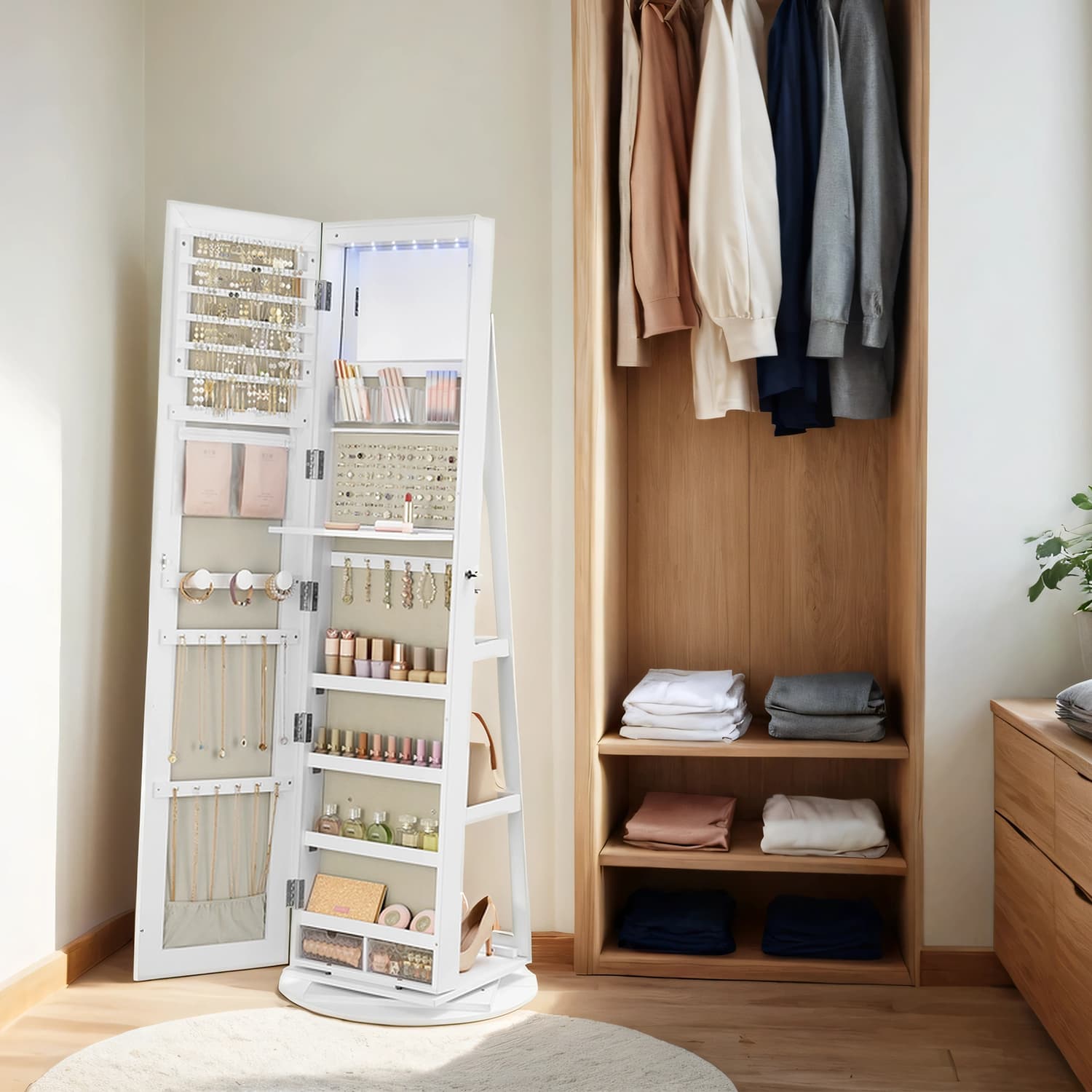 Jewellery cabinet with frameless full-length mirror - Image 2