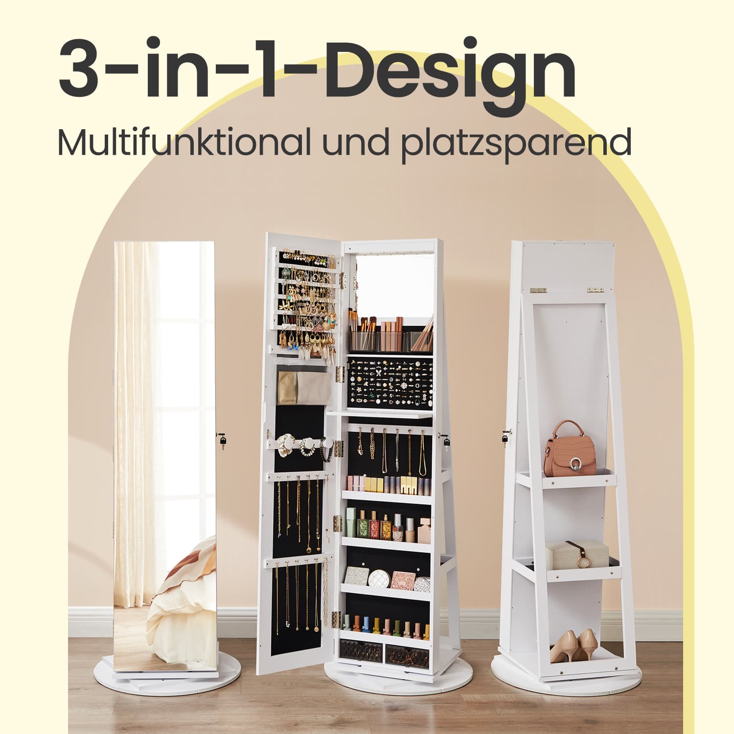 Jewellery cabinet with frameless full-length mirror - Image 3