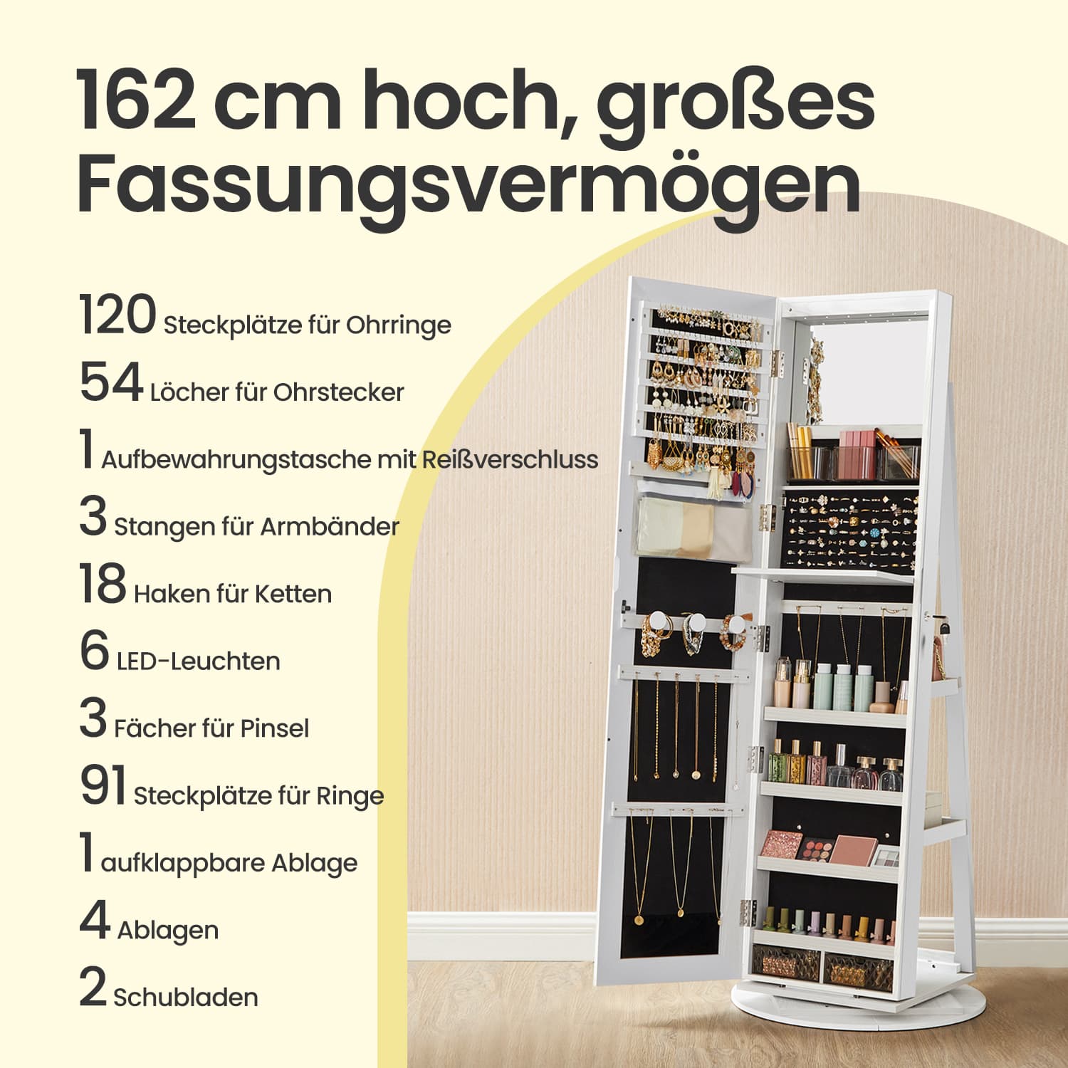 Jewellery cabinet with frameless full-length mirror - Image 4