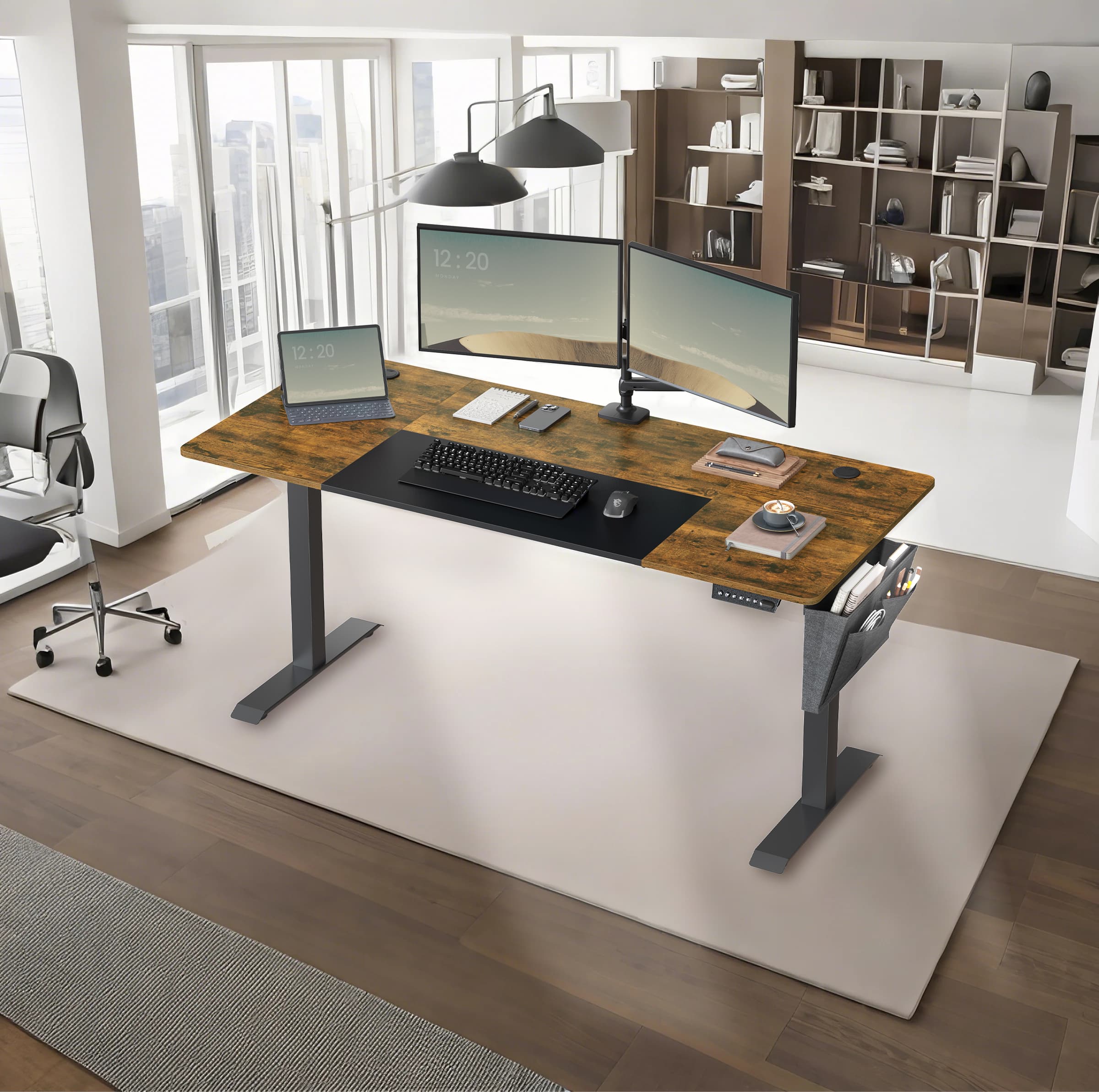 Height-adjustable desk electric pastel yellow-base white