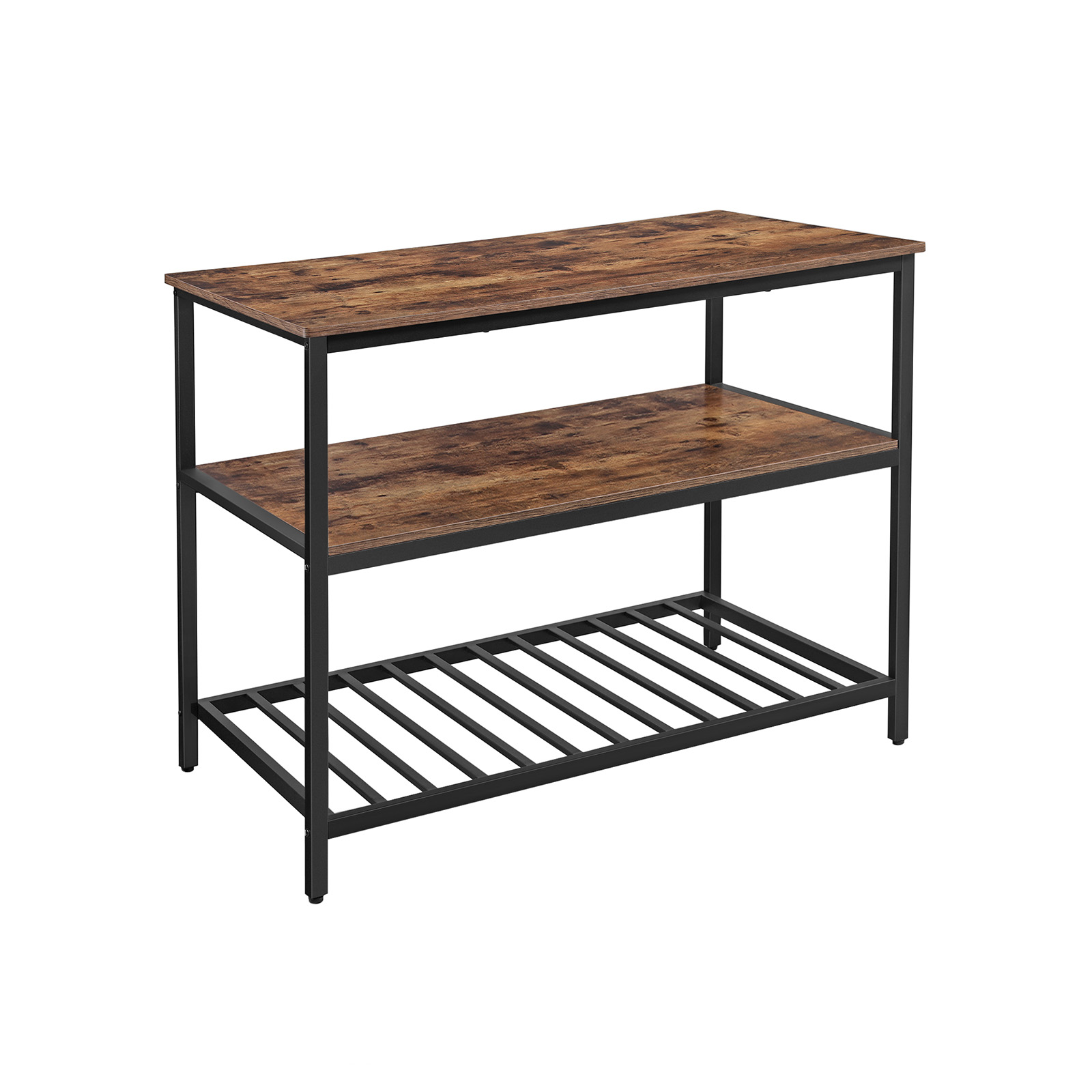 Baker's Rack, köksö med stor bänkskiva, stabil stålkonstruktion, 120 x 60 x 90 cm, industriell kökshylla, lätt att montera, rustikt brun och svart KKI