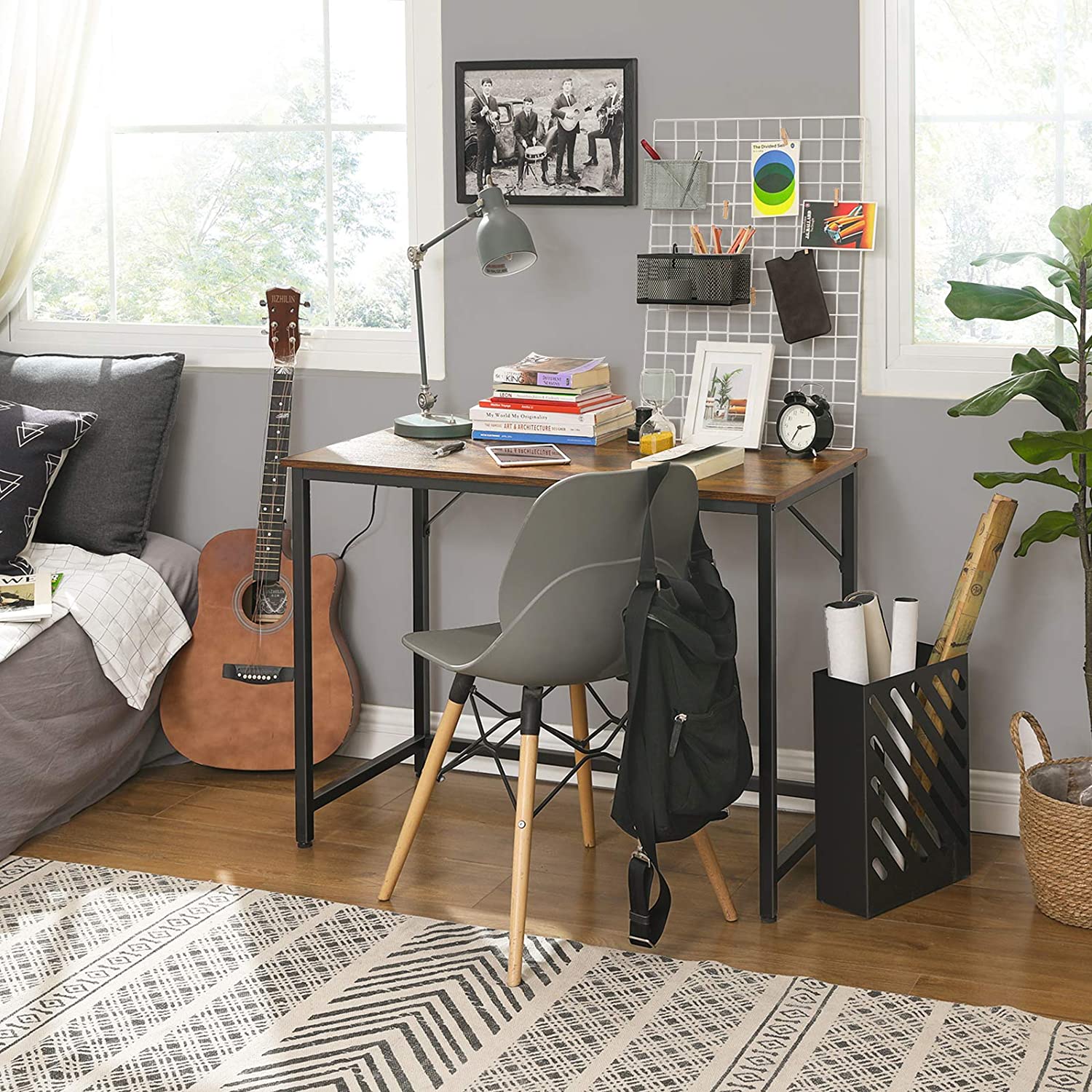 Skrivebord, skrivepult, lite kontorbord, 50 x 100 x 75 cm, kontor, hjemmekontor, enkel montering, stål, industriell design, rustikk brun og svart LWD41XV1 - Bilde 2