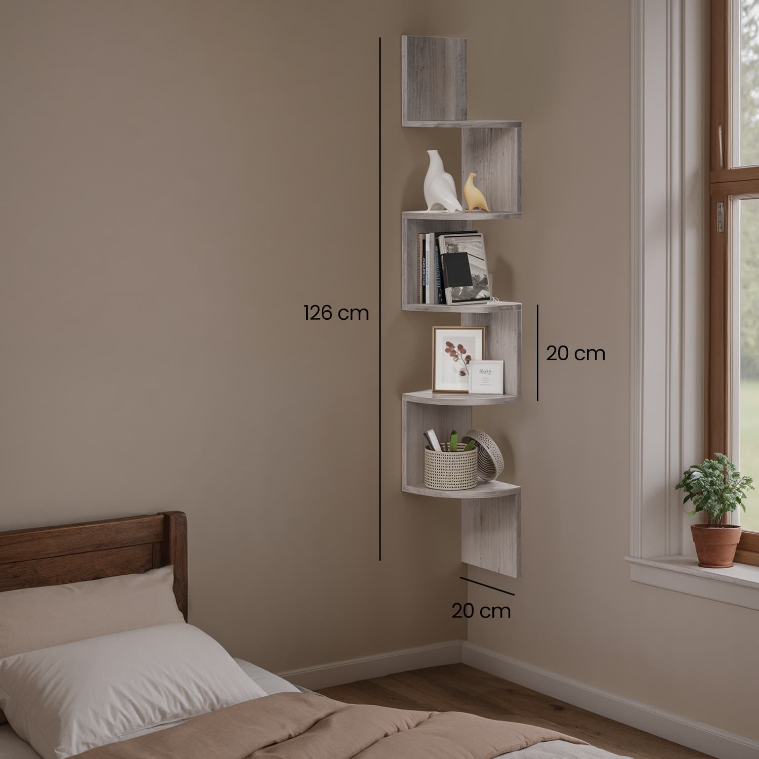 Corner shelf, wall shelf 5 levels, floating shelf for books - Image 2