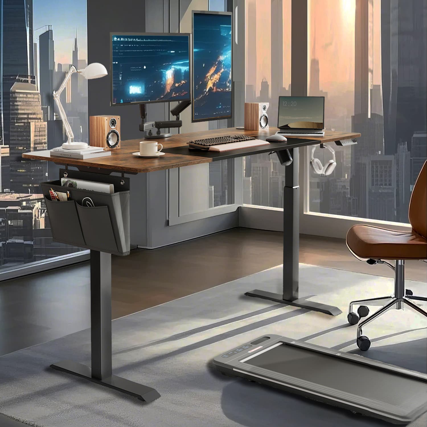 Height-adjustable desk electric pastel yellow-base white - Image 2