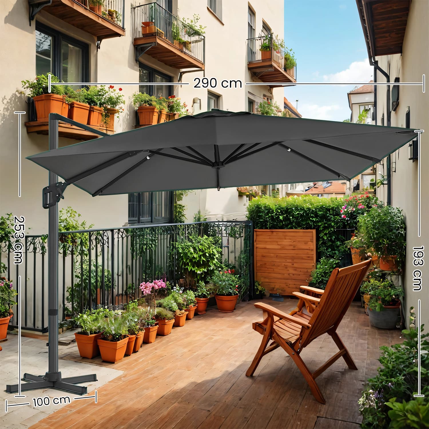 Parasol 290 x 290 cm, cantilever parasol, garden parasol - Image 2