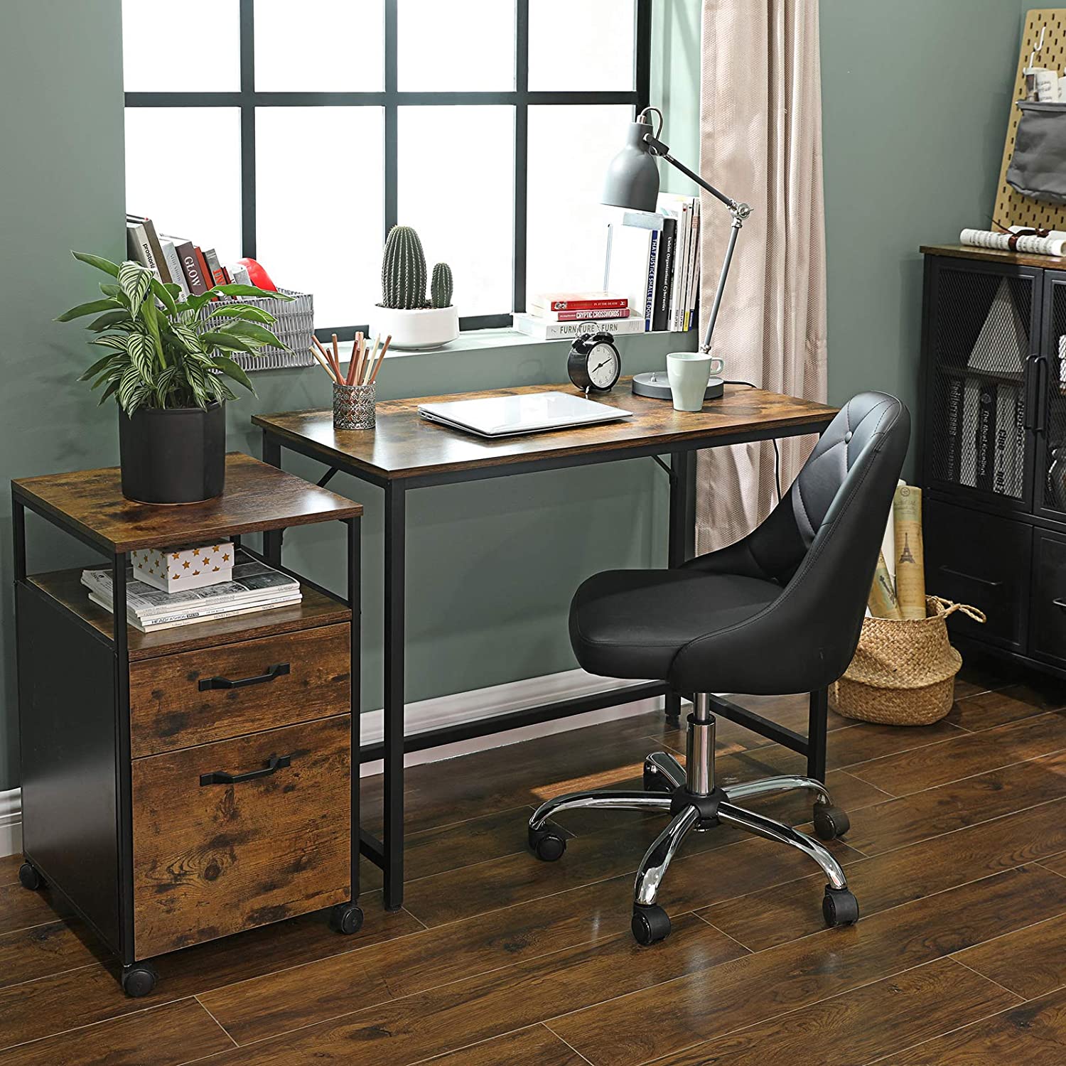 Skrivebord, skrivepult, lite kontorbord, 50 x 100 x 75 cm, kontor, hjemmekontor, enkel montering, stål, industriell design, rustikk brun og svart LWD41XV1 - Bilde 3