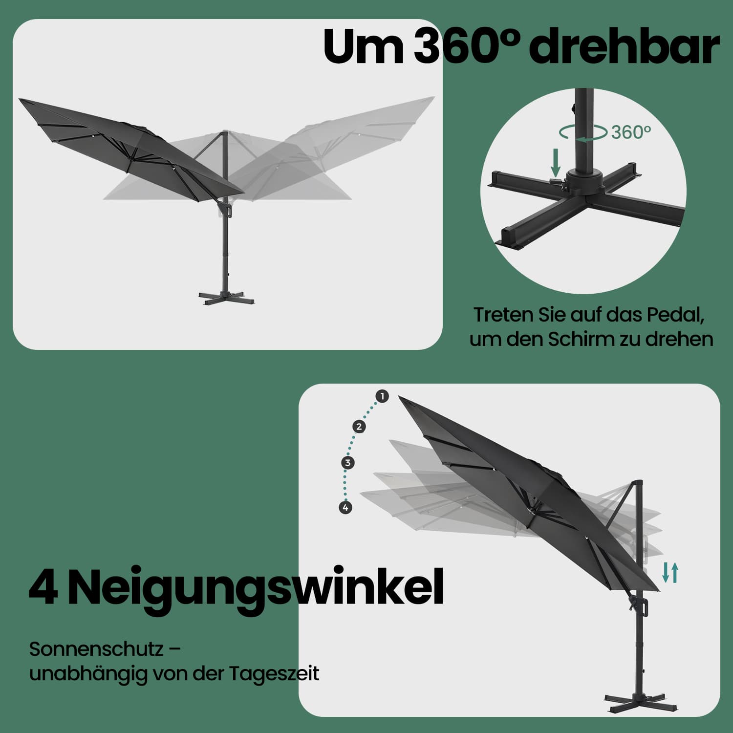 Parasol 290 x 290 cm, cantilever parasol, garden parasol - Image 3