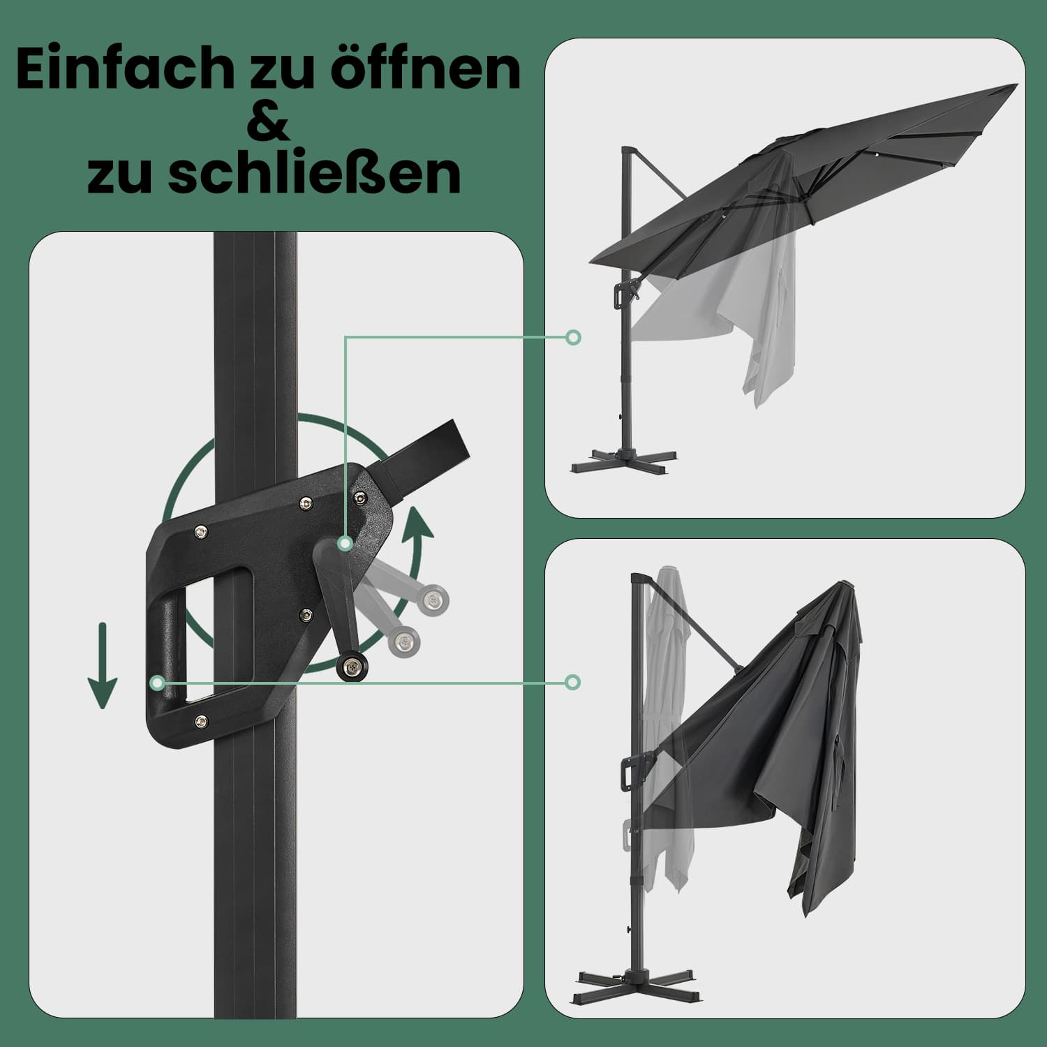 Parasol 290 x 290 cm, cantilever parasol, garden parasol - Image 5