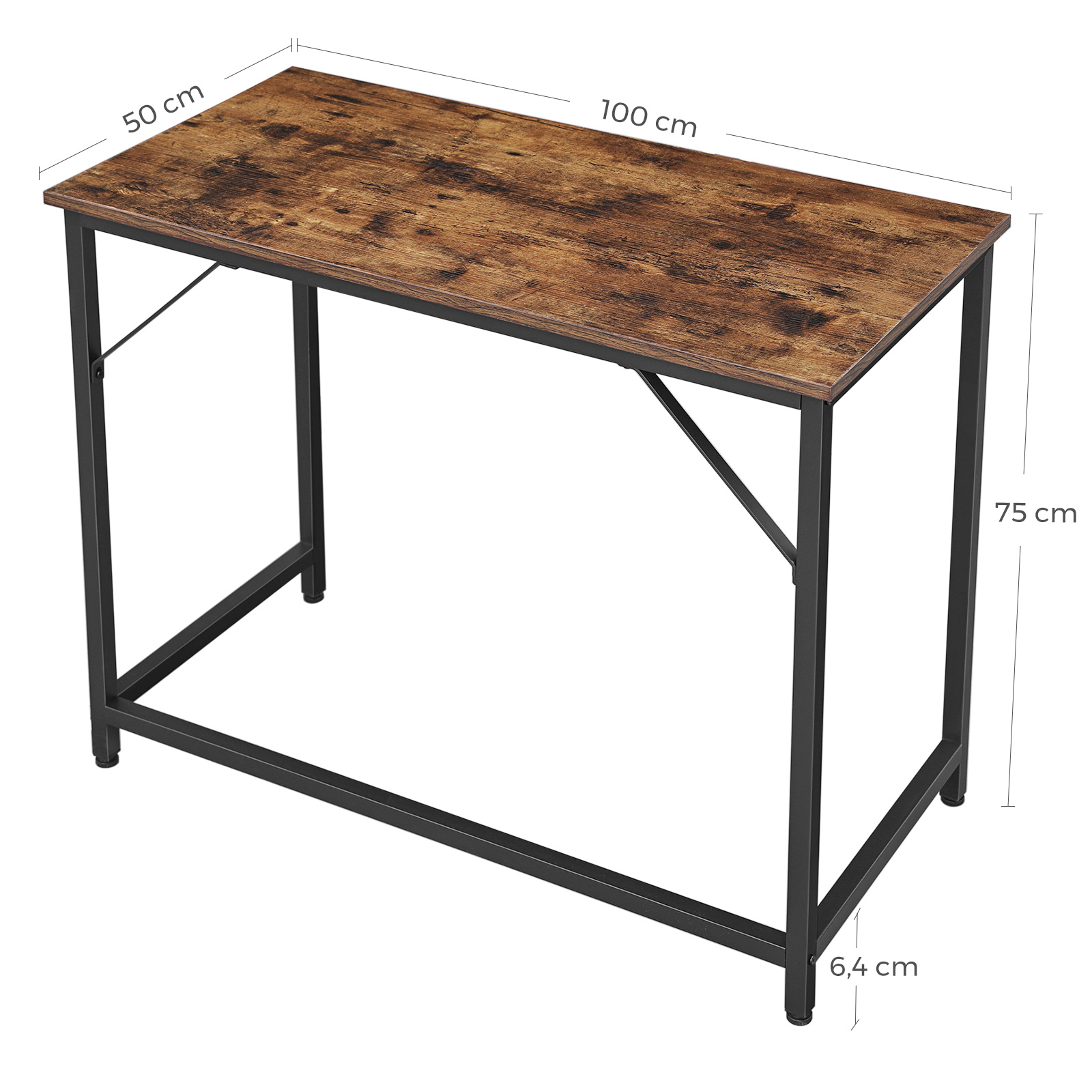 Skrivebord, skrivepult, lite kontorbord, 50 x 100 x 75 cm, kontor, hjemmekontor, enkel montering, stål, industriell design, rustikk brun og svart LWD41XV1 - Bilde 6