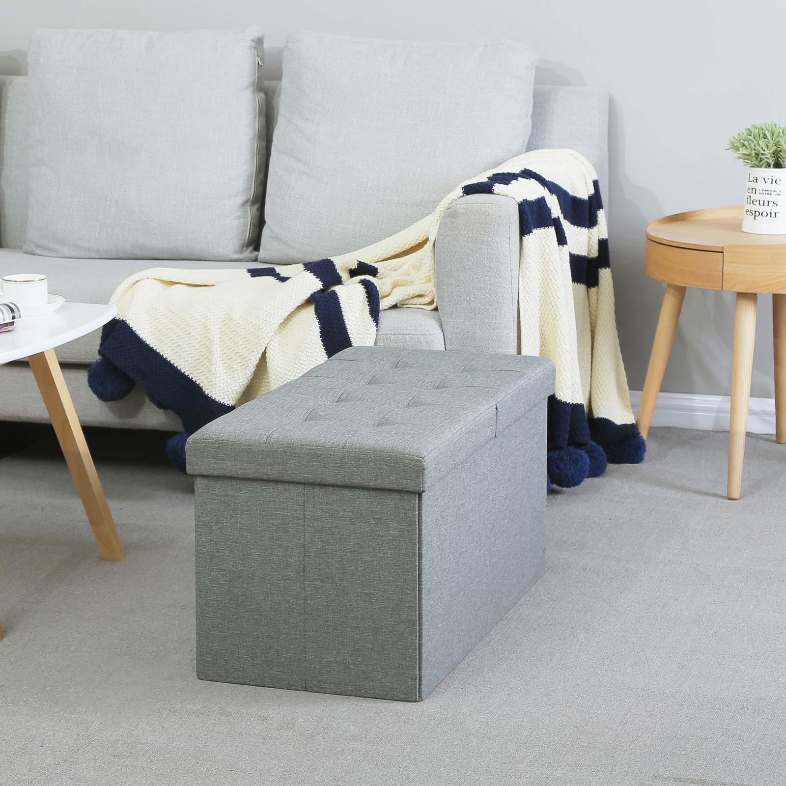 Songmics bench, 80 litres, stool with storage half lid hinged sideways, 76 x 38 x 38 cm, grey, - Image 4
