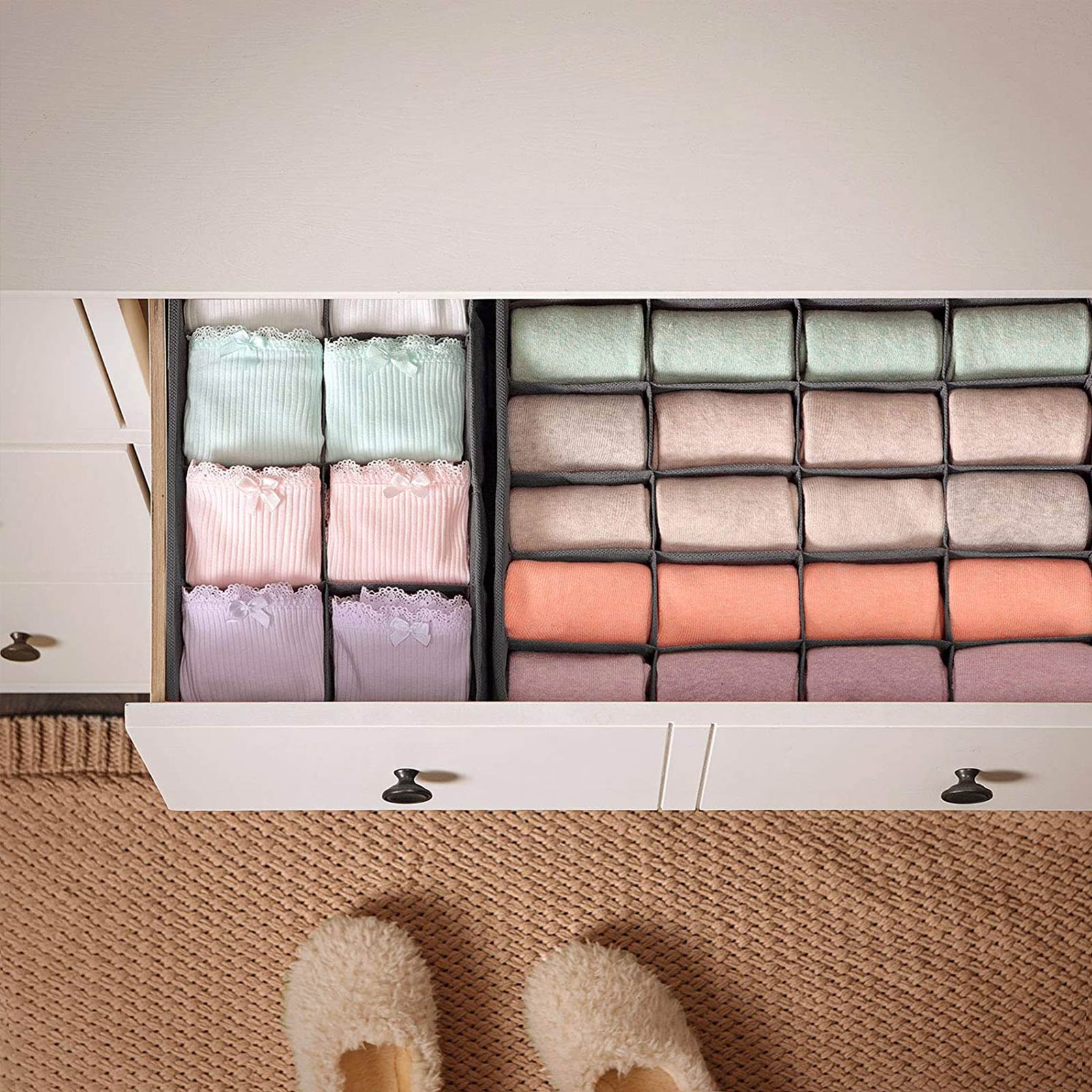 Underwear Drawer Organisers, Closet Underwear Storage for Bras, Socks, Ties, and Scarves, Foldable Fabric Storage Boxes, Set of 8, Grey RUS08GY - Image 3