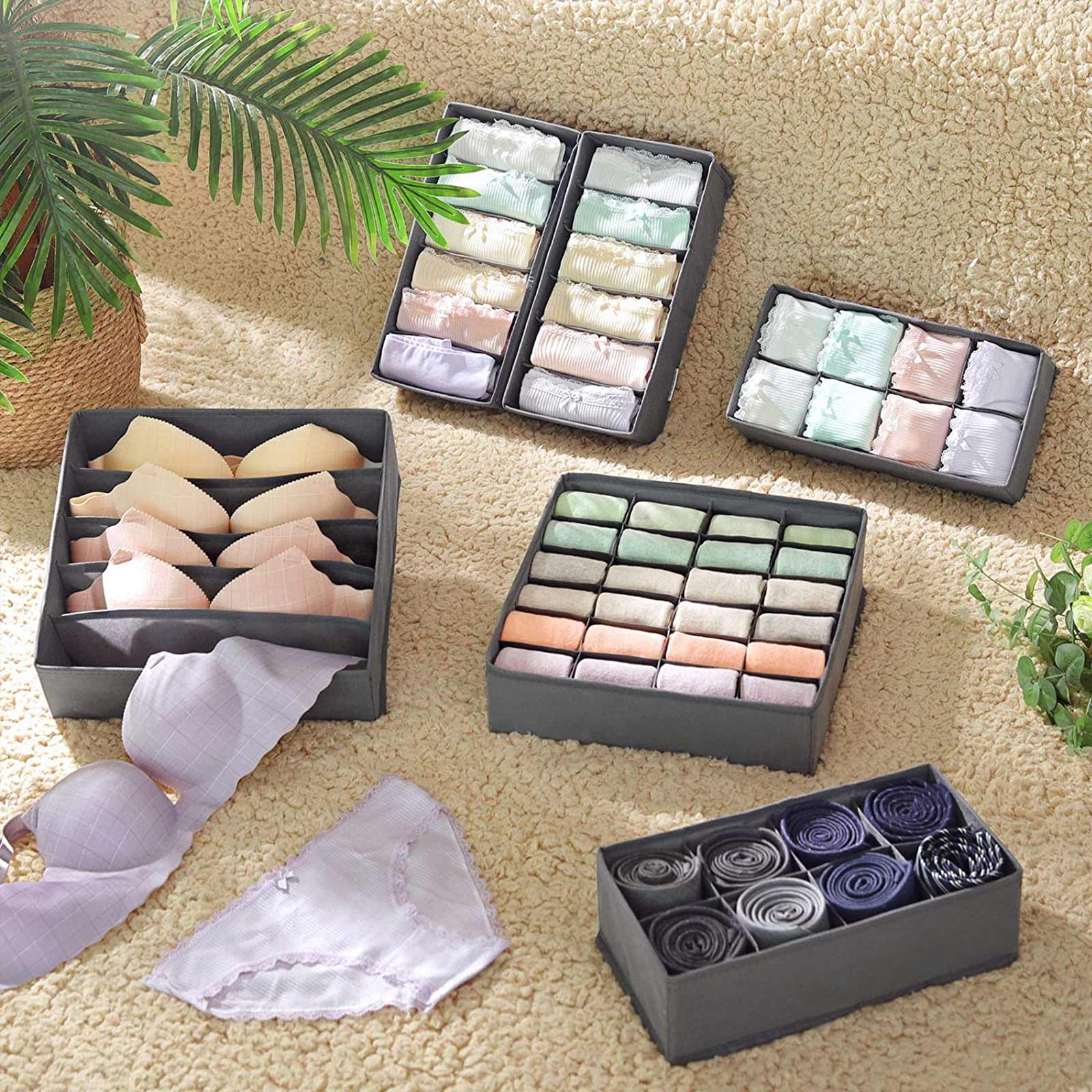 Underwear Drawer Organisers, Closet Underwear Storage for Bras, Socks, Ties, and Scarves, Foldable Fabric Storage Boxes, Set of 8, Grey RUS08GY - Image 4