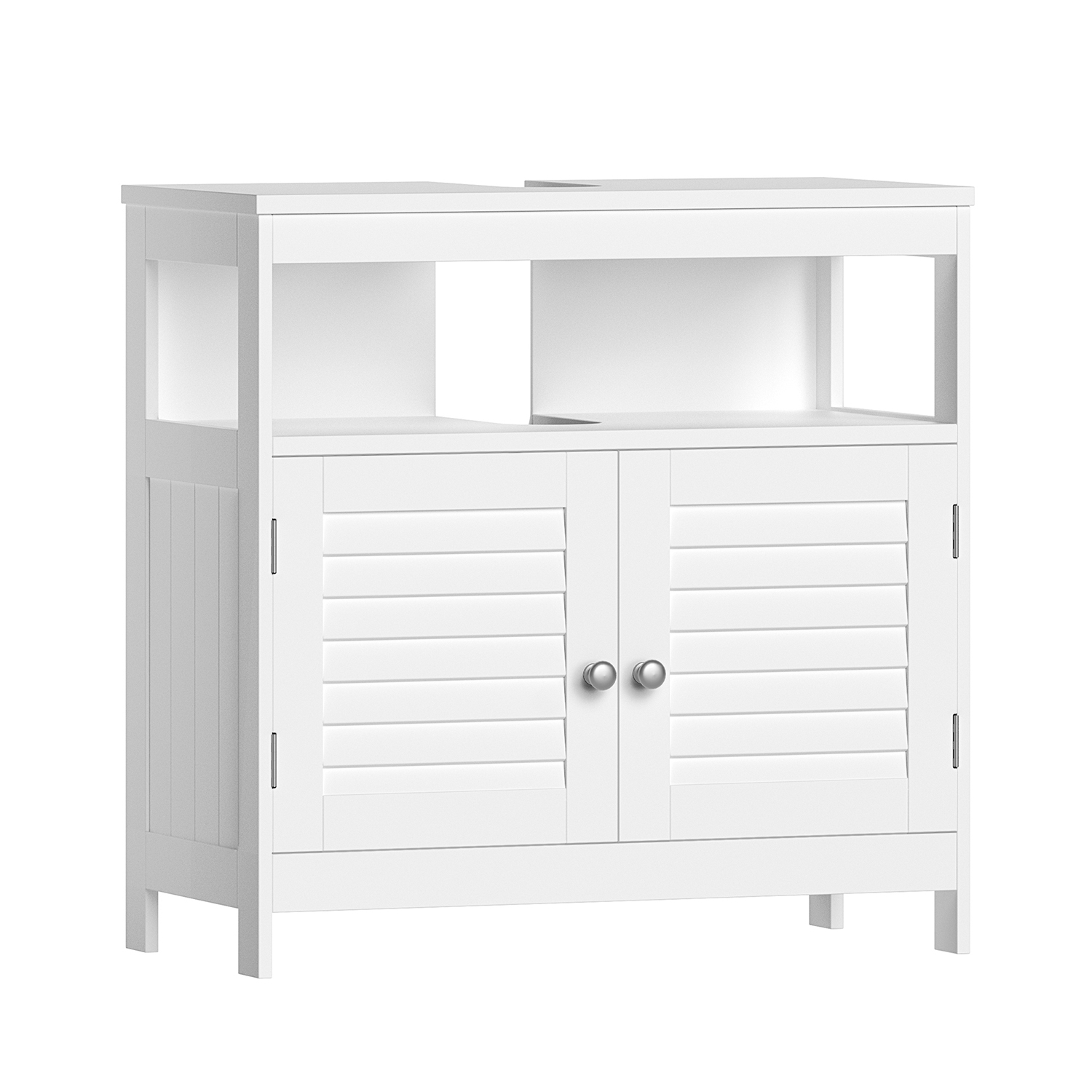 Vanity Unit Without Sink Lots of Storage Space Bathroom Cabinet with Slat Doors 2 White, MDF panels, With Open Compartment, 60 x 30 x 60 cm - Image 2