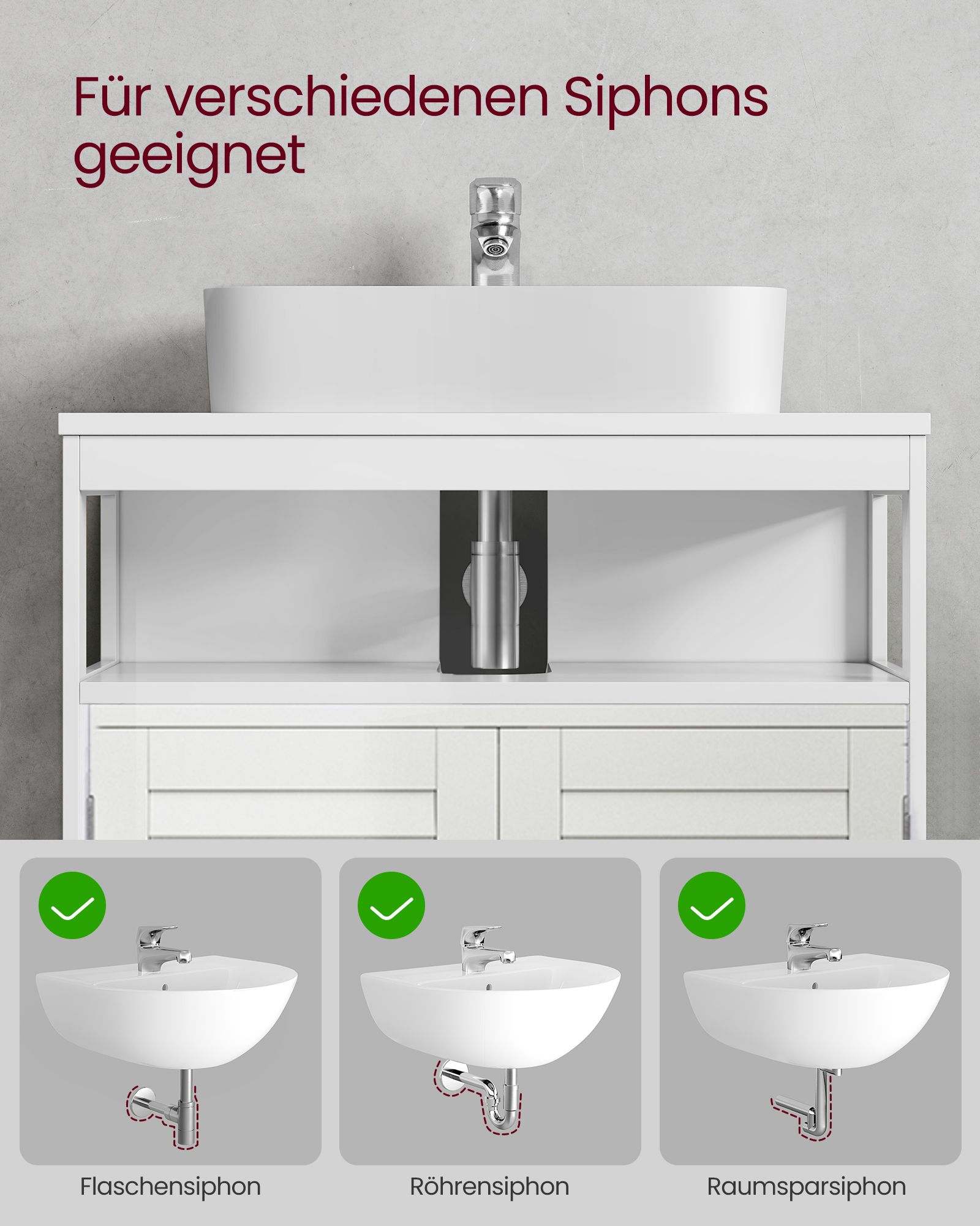 Vanity Unit Without Sink Lots of Storage Space Bathroom Cabinet with Slat Doors 2 White, MDF panels, With Open Compartment, 60 x 30 x 60 cm - Image 6
