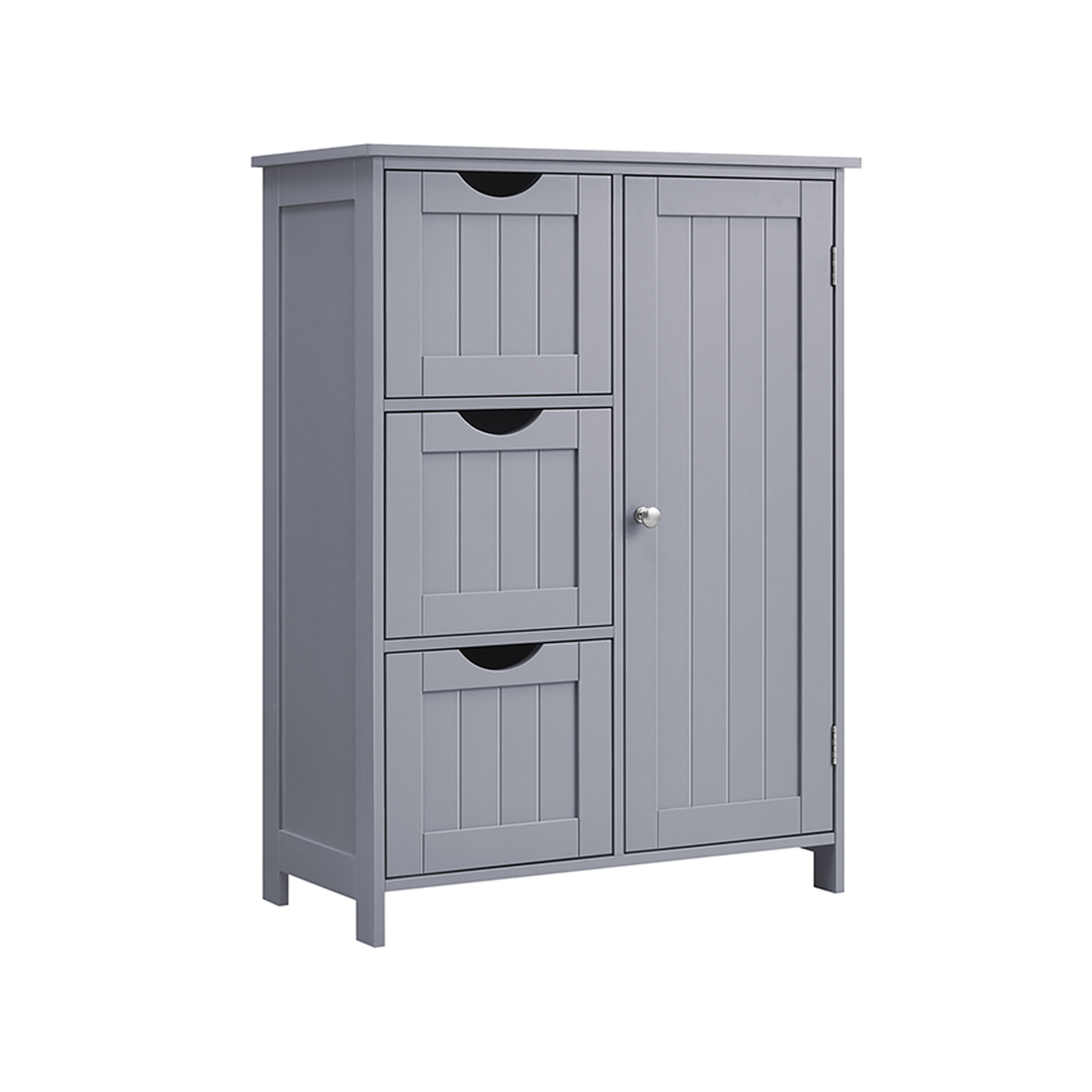 Opbevaringsskab på badeværelsesgulv, badeværelsesopbevaringsenhed med 3 skuffer, 1 justerbar hylde, fritstående badeværelsesskab, 11,8 x 23,6 x 31,5 tommer, duegrå BBC049G02