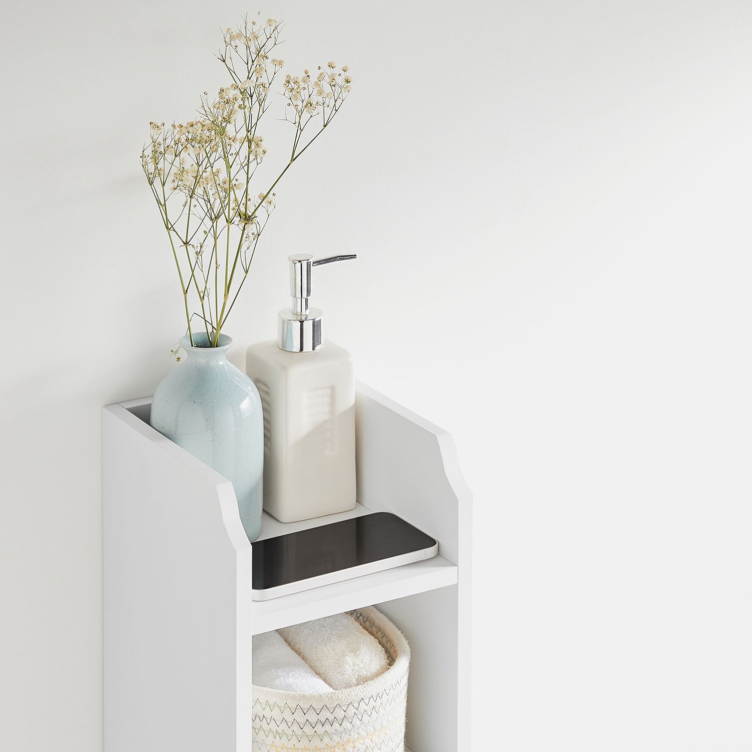 Toiletskab, badeværelsesskab, badeværelseshylde, justerbare hylder, pladsbesparende, nem montering, hvid BBC310W01 - Billede 5
