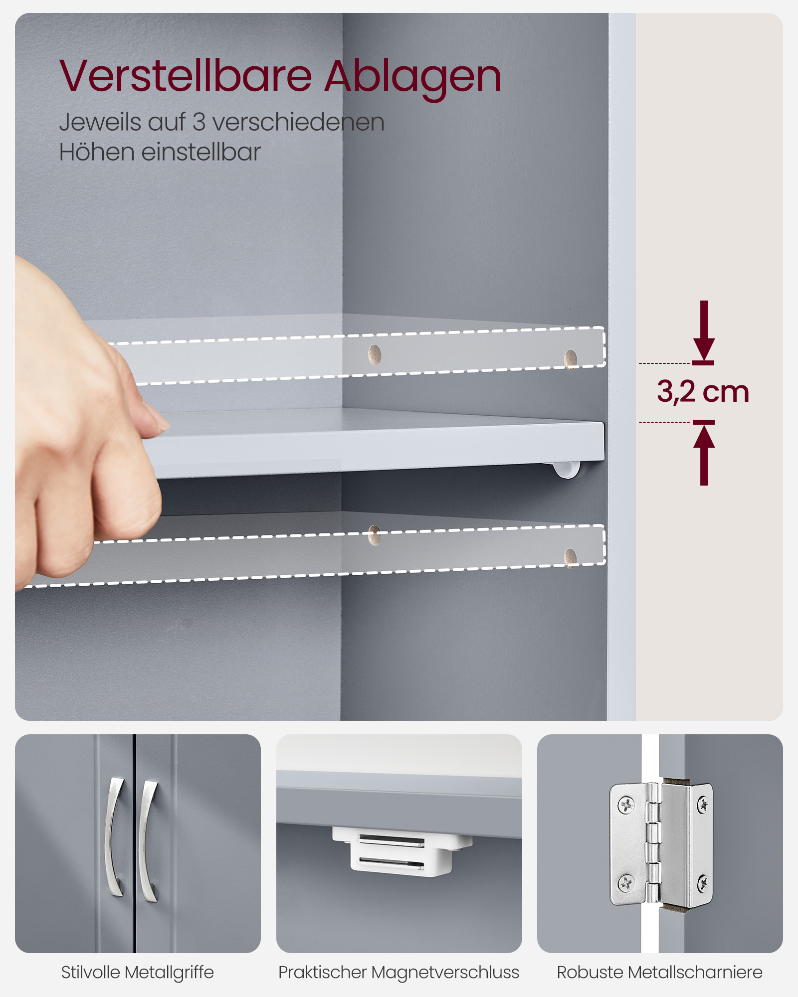 Wall-mounted bathroom cabinet with adjustable shelves - Image 5