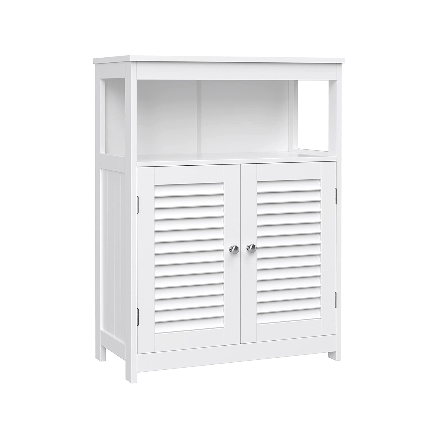 Wooden Bathroom Floor Cabinet Storage Organiser Rack, Kitchen Cupboard Free Standing, with Double Shutter Doors, White