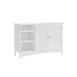 Under Sink Cabinet, Bathroom Sink Cabinet, 90 x 30 x 60 cm, Storage Cupboard with 2 Doors, Open Storage Compartments, Height-Adjustable Shelves, White UKBBC410P31