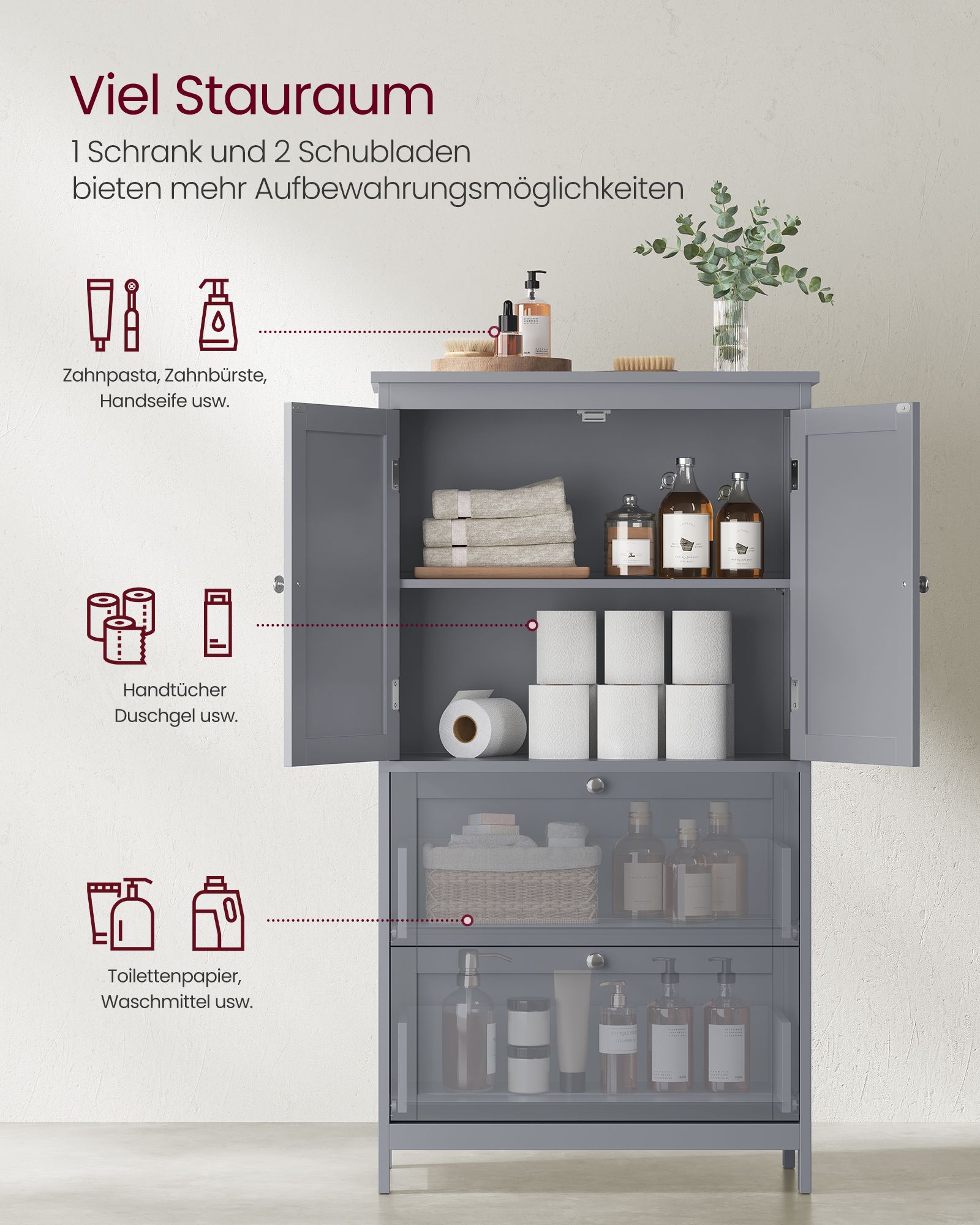 Bathroom cabinet with 2 doors and 2 drawers - Image 3