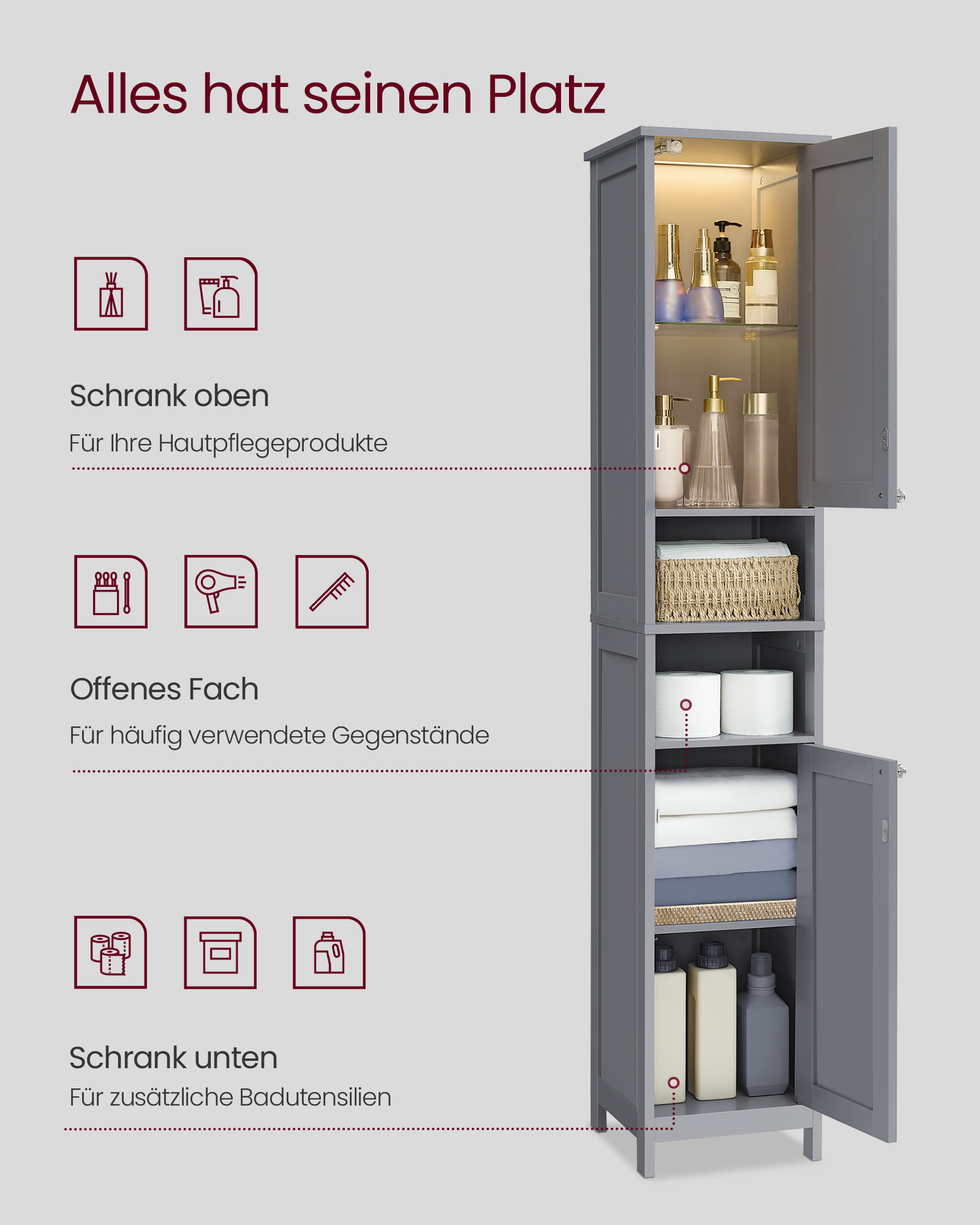 Bathroom cabinet with lighting dove grey - Image 4