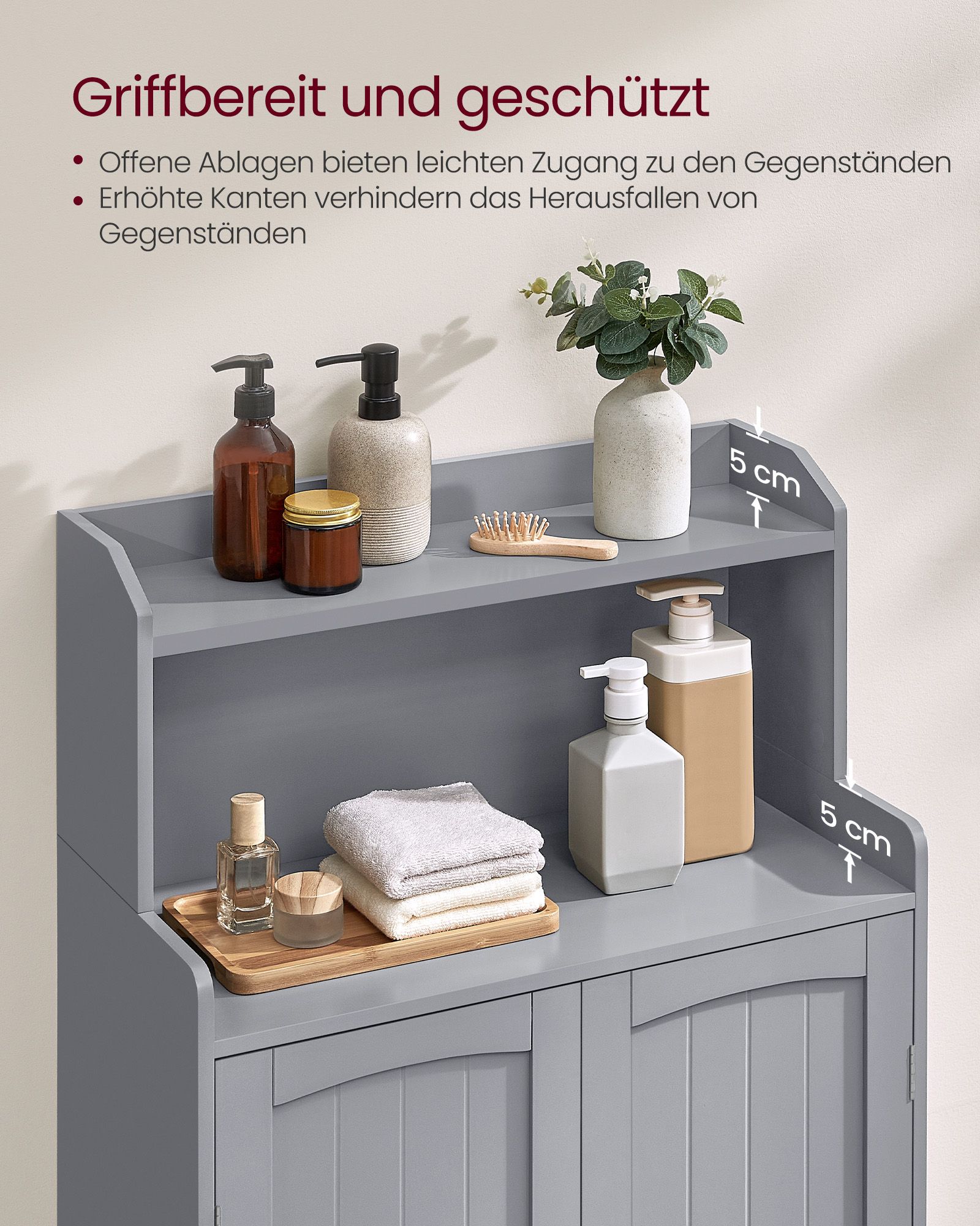 Opbevaringsskab til badeværelse, gulvskab til badeværelse med 2 døre, 2 justerbare hylder, 11,8 x 23,6 x 39,4 tommer, fritstående, til spisestue, køkken, stue, duegrå - Billede 4