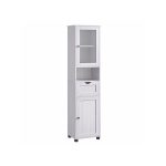 Bathroom Cabinet, Column Storage Unit with Adjustable Shelves, Door Cupboards, Drawers, Space-Saving, Wood White BBK163T44