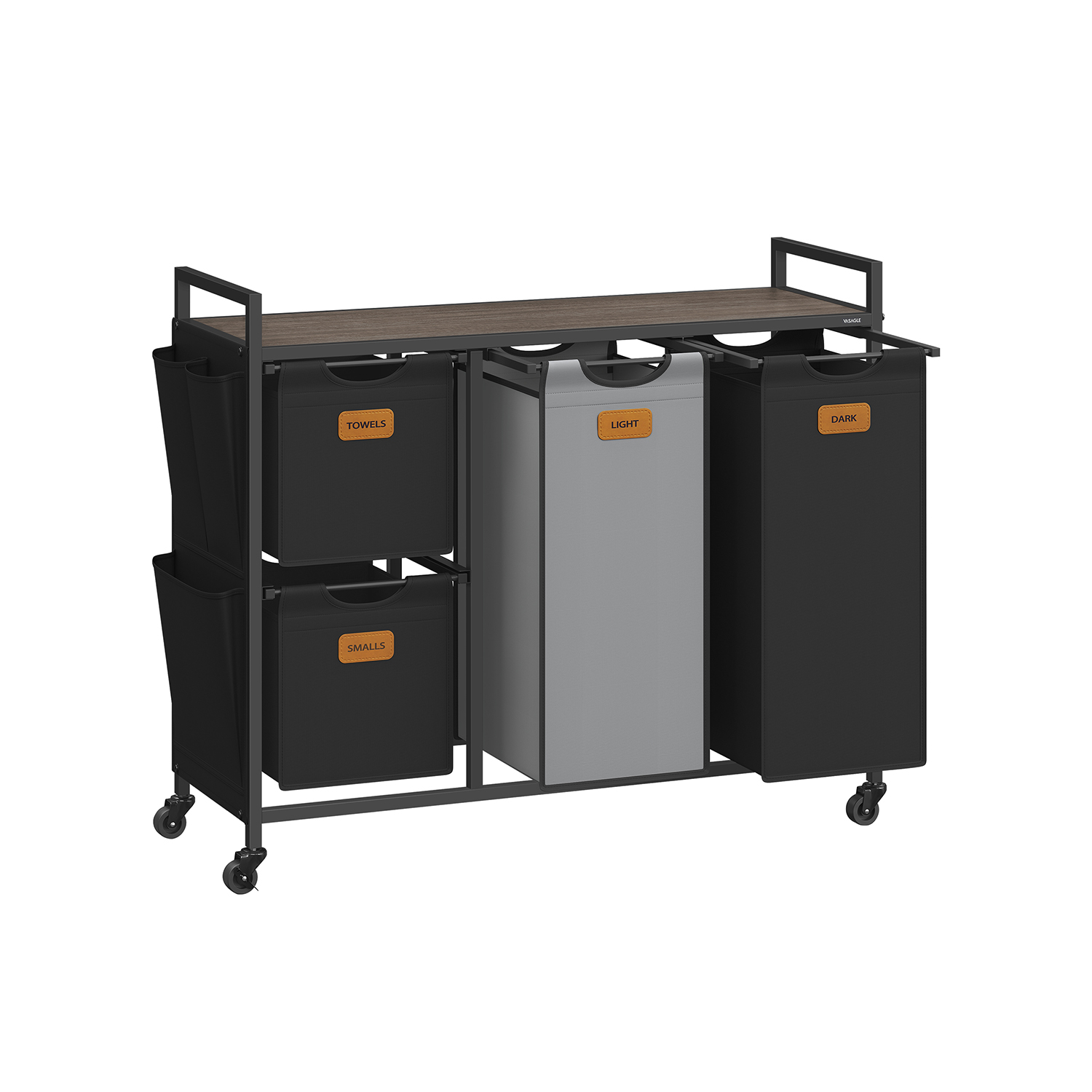 Laundry basket 4 compartments chestnut-brown-ink-black-dove grey