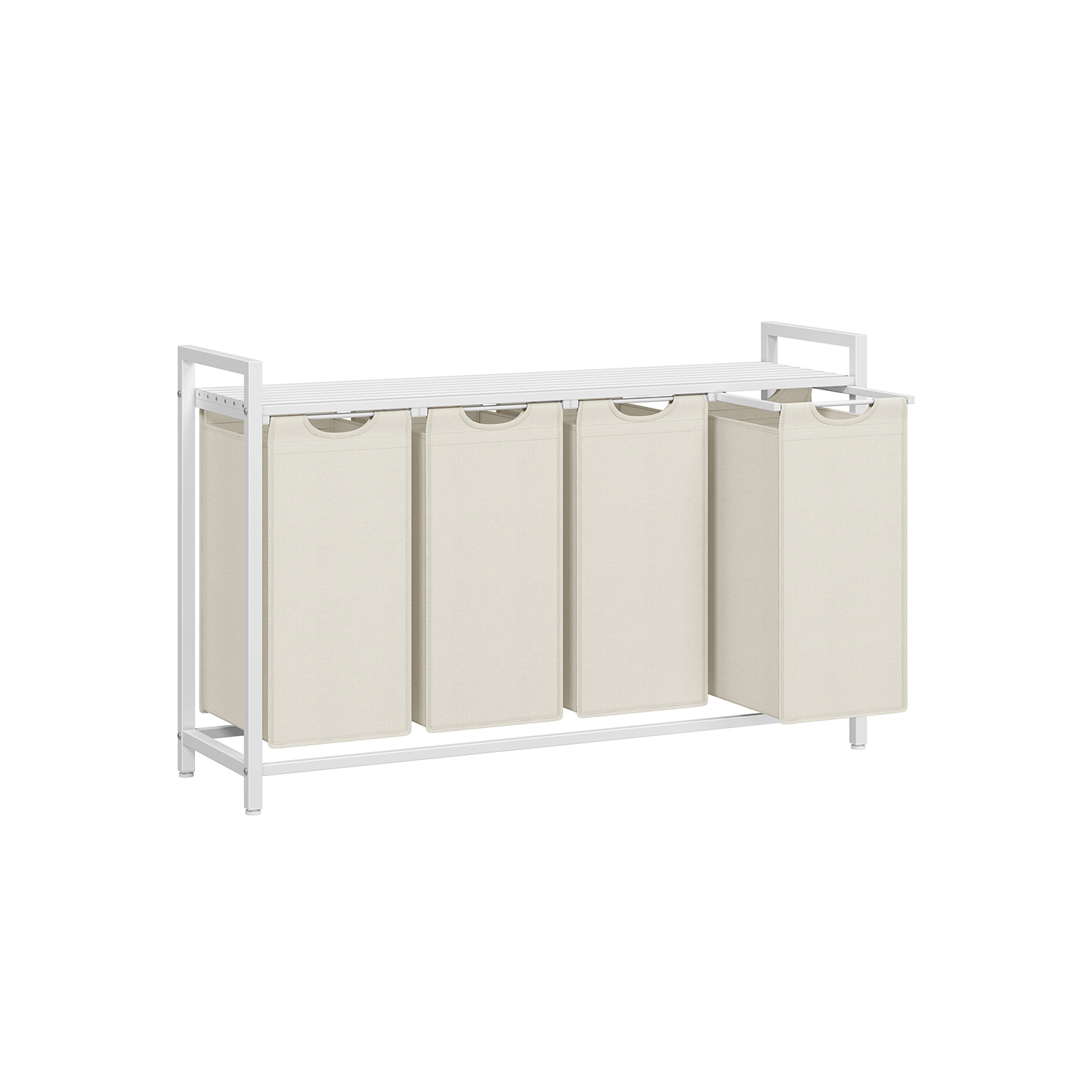 Vasketøjskurv, vasketøjskurv med 4 rum, udtrækkelige og aftagelige vasketøjsposer, vasketøjssorterer, hylde, metalramme, 4 x 40L, 116 x 33 x 72 cm, hvid BLH401W01