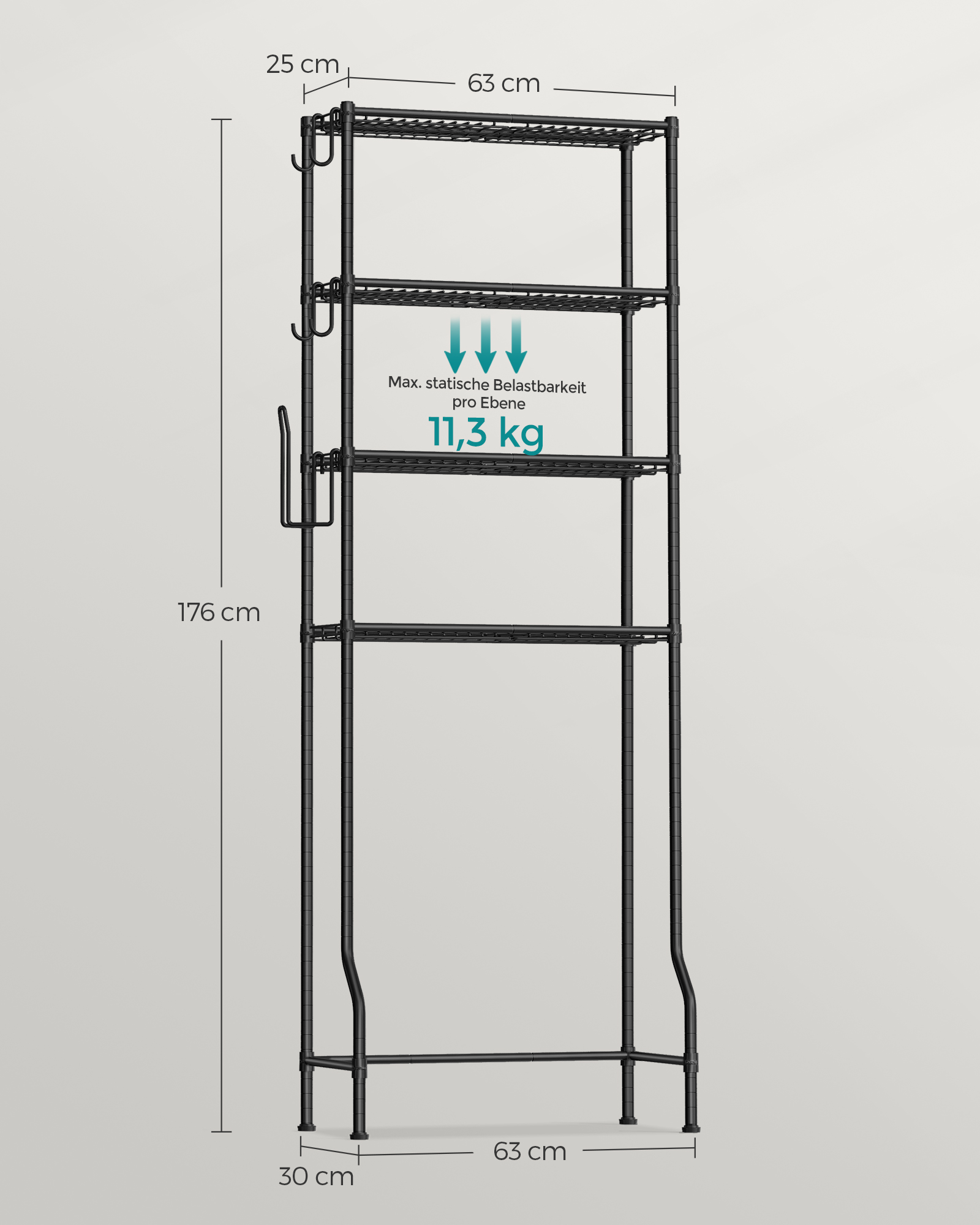 4-delad toaletthylla med krokar platsbesparande svart - Bild 5