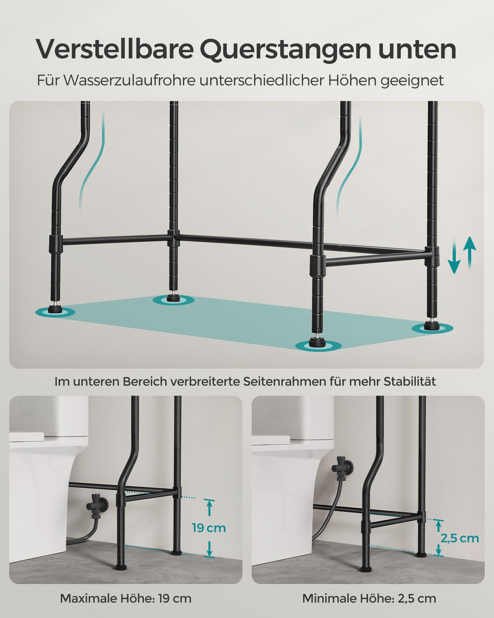 4-delad toaletthylla med krokar platsbesparande svart - Bild 6