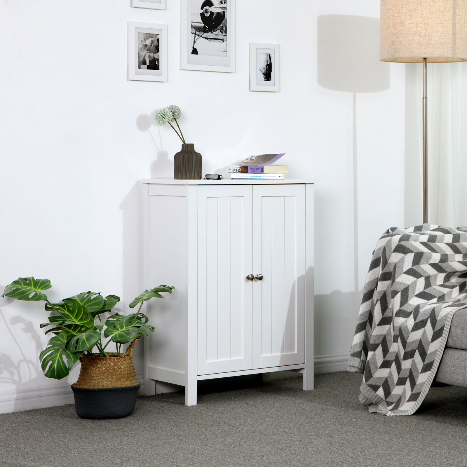 Freestanding Bathroom Cabinet Storage Cupboard Unit with 2 Doors and 2 Adjustable Shelves, White BCB60W - Image 3