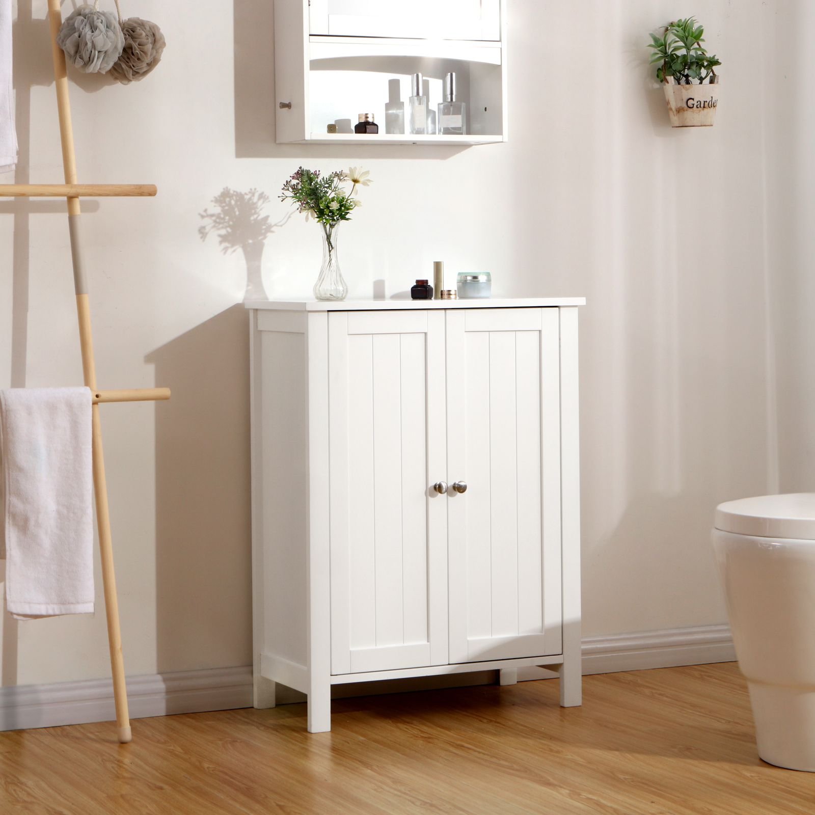 Freestanding Bathroom Cabinet Storage Cupboard Unit with 2 Doors and 2 Adjustable Shelves, White BCB60W - Image 4