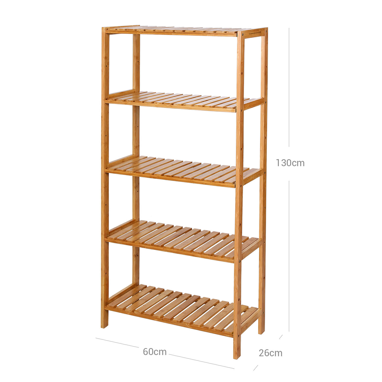 Badeværelse Køkken Opbevaring Bambus 5 hylder Justerbar gulvhøjde Blomsterstativ Bogreol naturlig, 60 x 26 x 130 cm - Billede 5