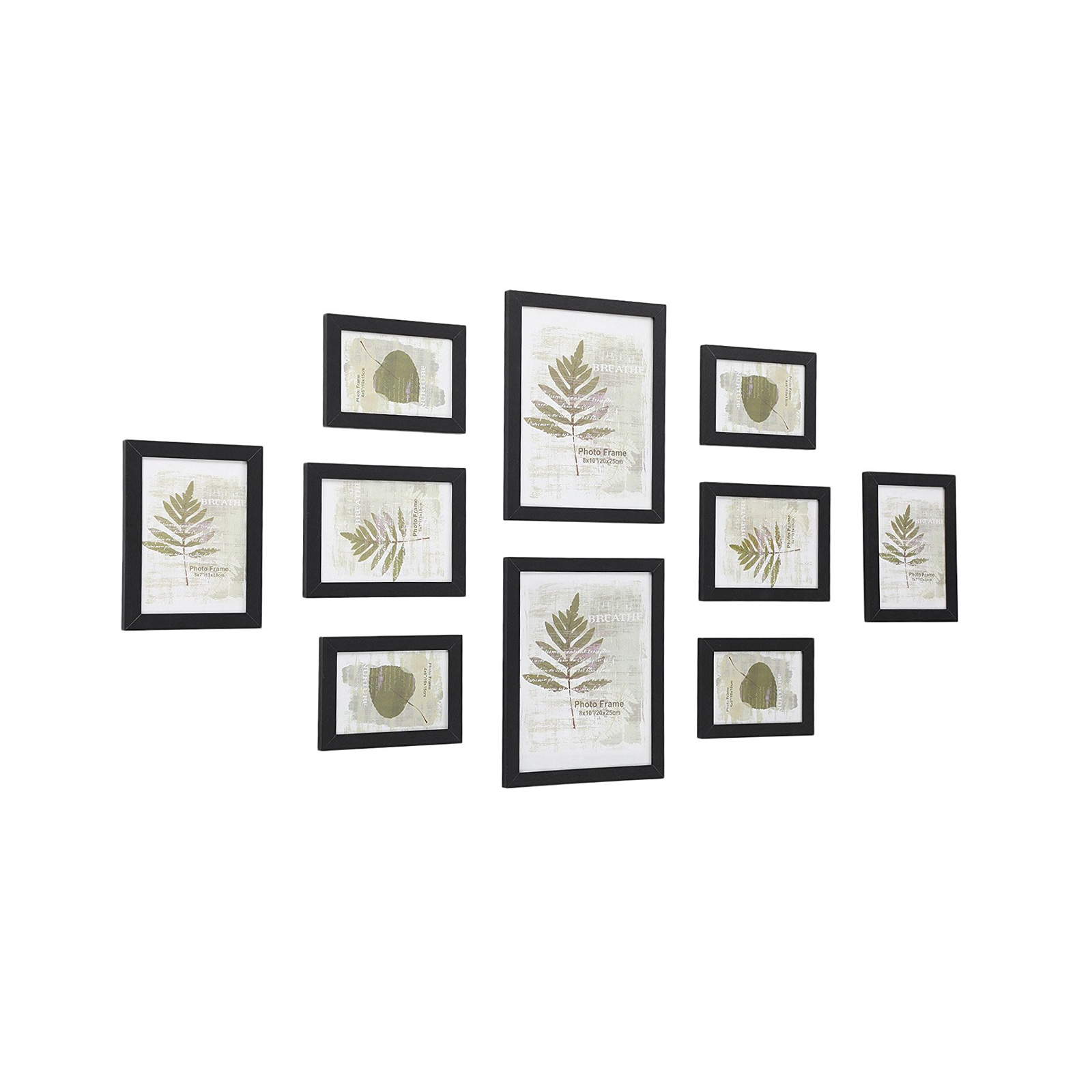 Picture Frames Set of 10 Photo Frames - Two 8" x 10" (20 x 25 cm), Four 5" x 7" (13 x 18 cm), Four 4" x 6" (10 x 15 cm), Black RPF310H