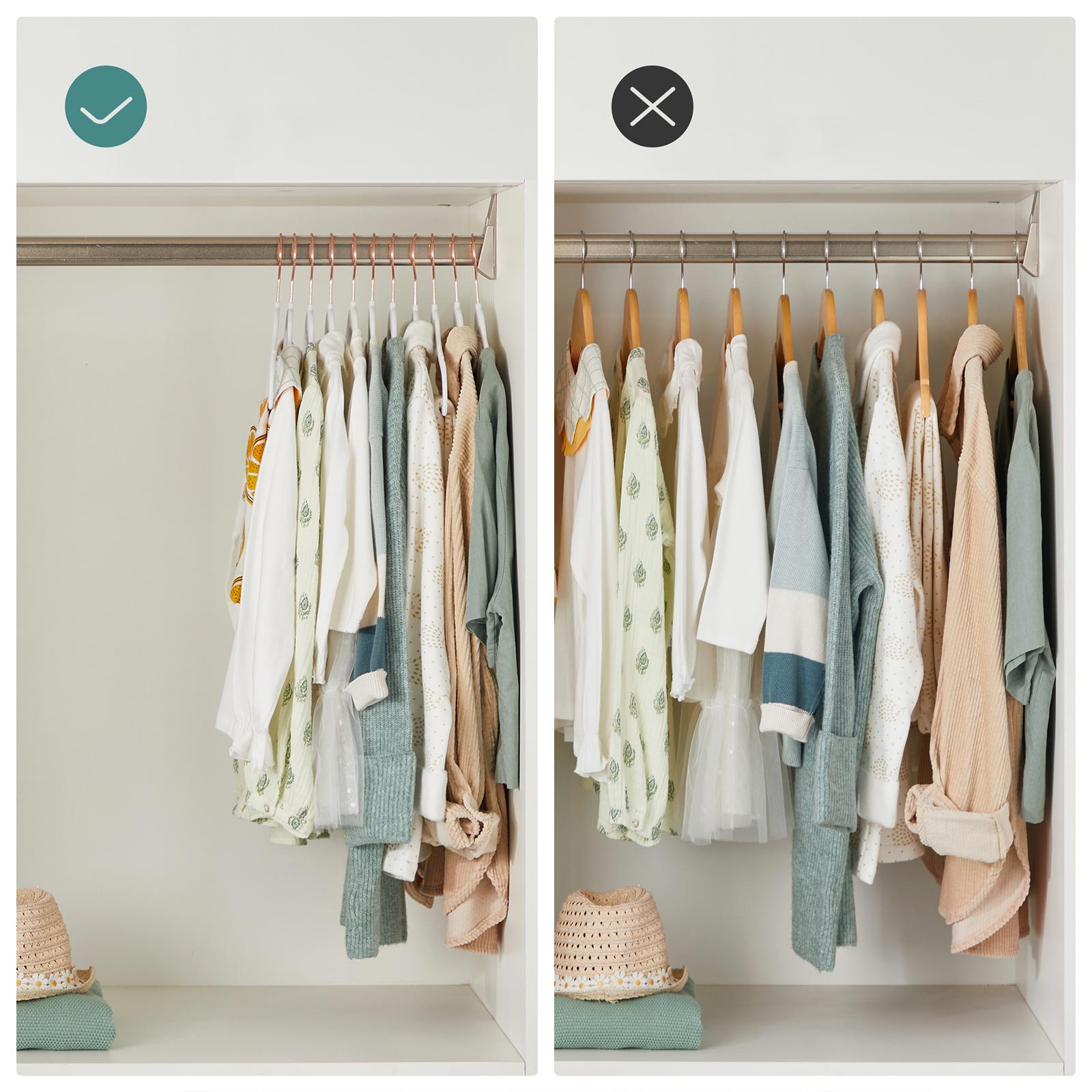 Baby Hangers, Pack of 50 kid's Velvet Hangers with Rose Gold Hooks, Non-Slip Children's Hangers for Clothes in Closet, Baby or Children's Coats, White - Image 6