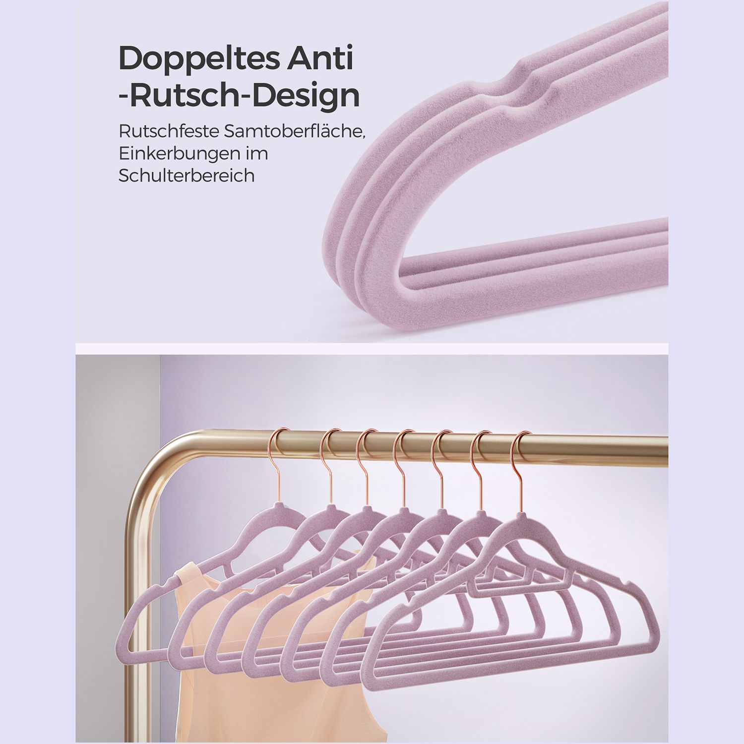 Set of 50 velvet clothes hangers soft purple - Image 3