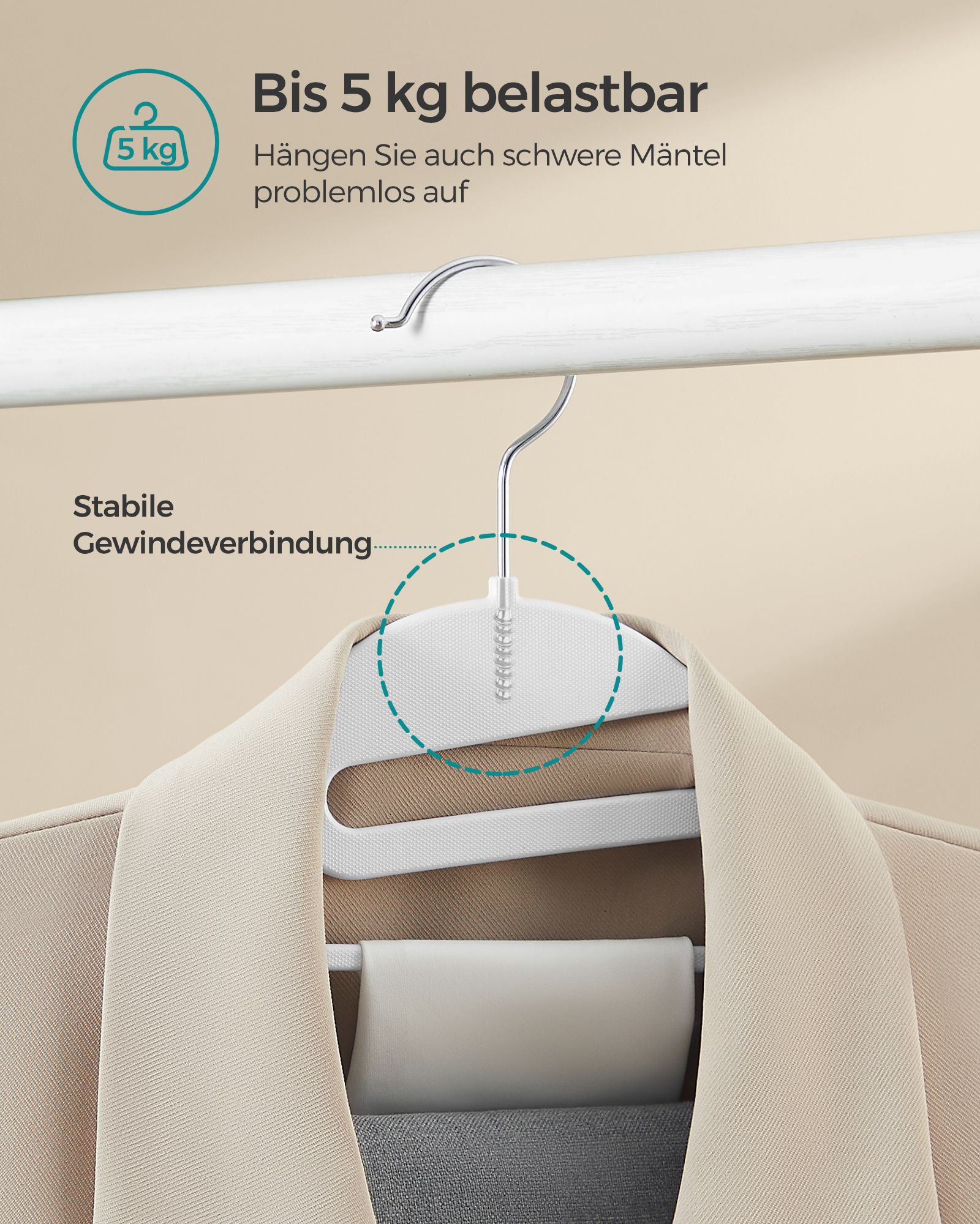 Clothes hanger plastic non-slip space-saving white - Image 4