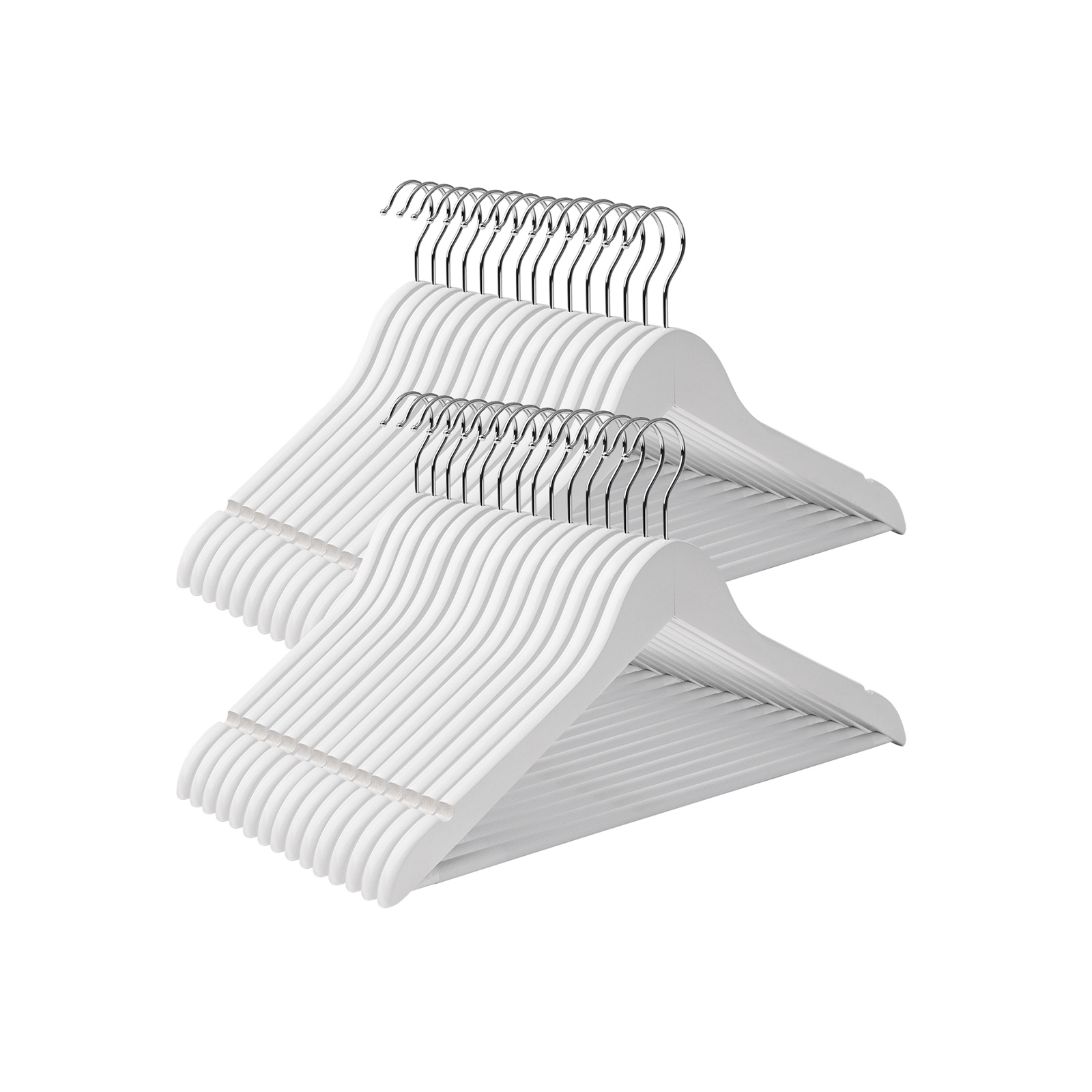 Wooden Hangers, 30 Pieces, Rack with Shoulder Grooves, Non-slip Trouser Bar and 360° Swivel Hook, for Complete Shirts Coats, White , Standard, Maple Wood, Metal