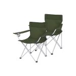 Sammenklappelige campingstole, sæt med 2 udendørsstole, med armlæn, kopholder, bærbare, 120 kg kapacitet, til camping, have, fiskeri, strand, altan, militærgrøn