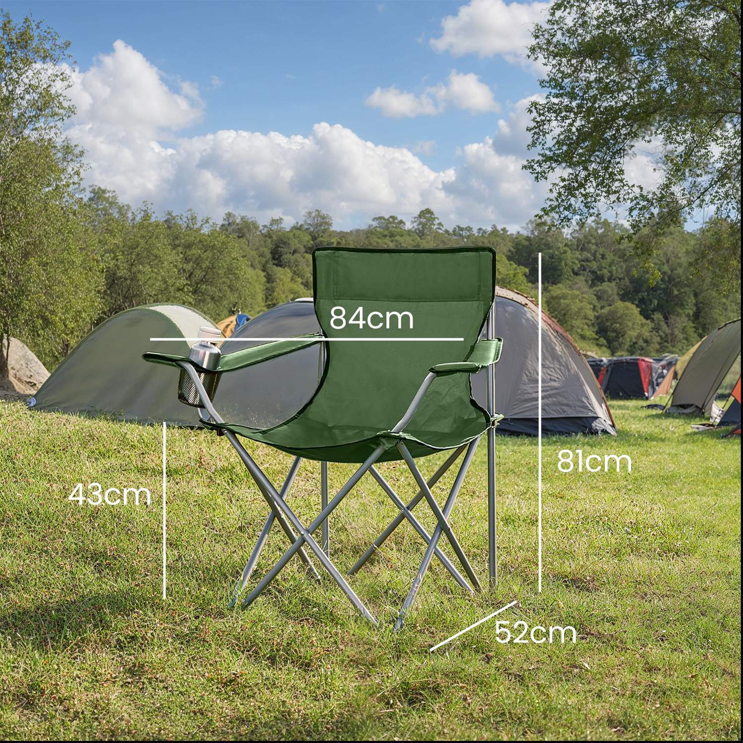 Campingstol sett med 2 stk, sammenleggbar stol for utendørs bruk, med armlener - Bilde 5