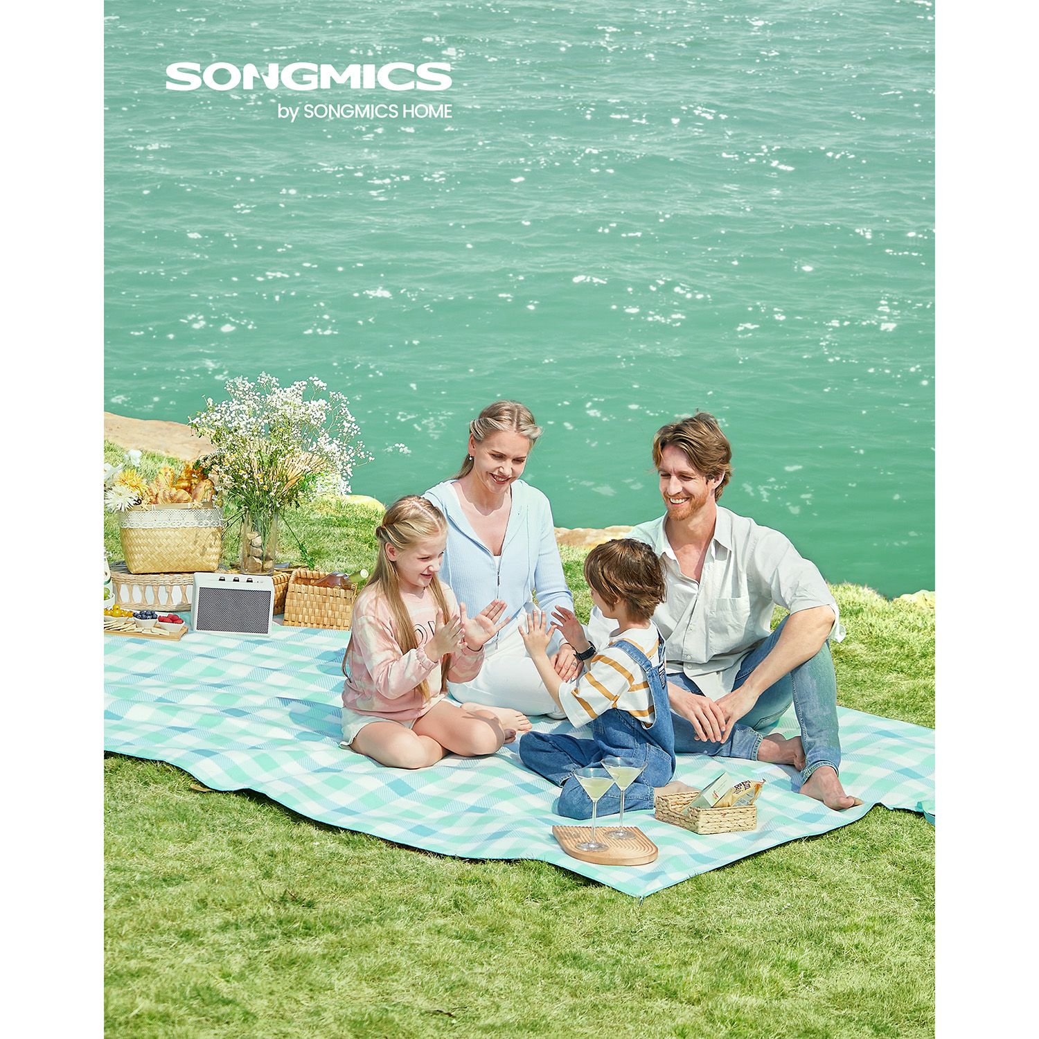 Picknickfilt 300 x 200 cm vattentät grön-vit - Bild 4