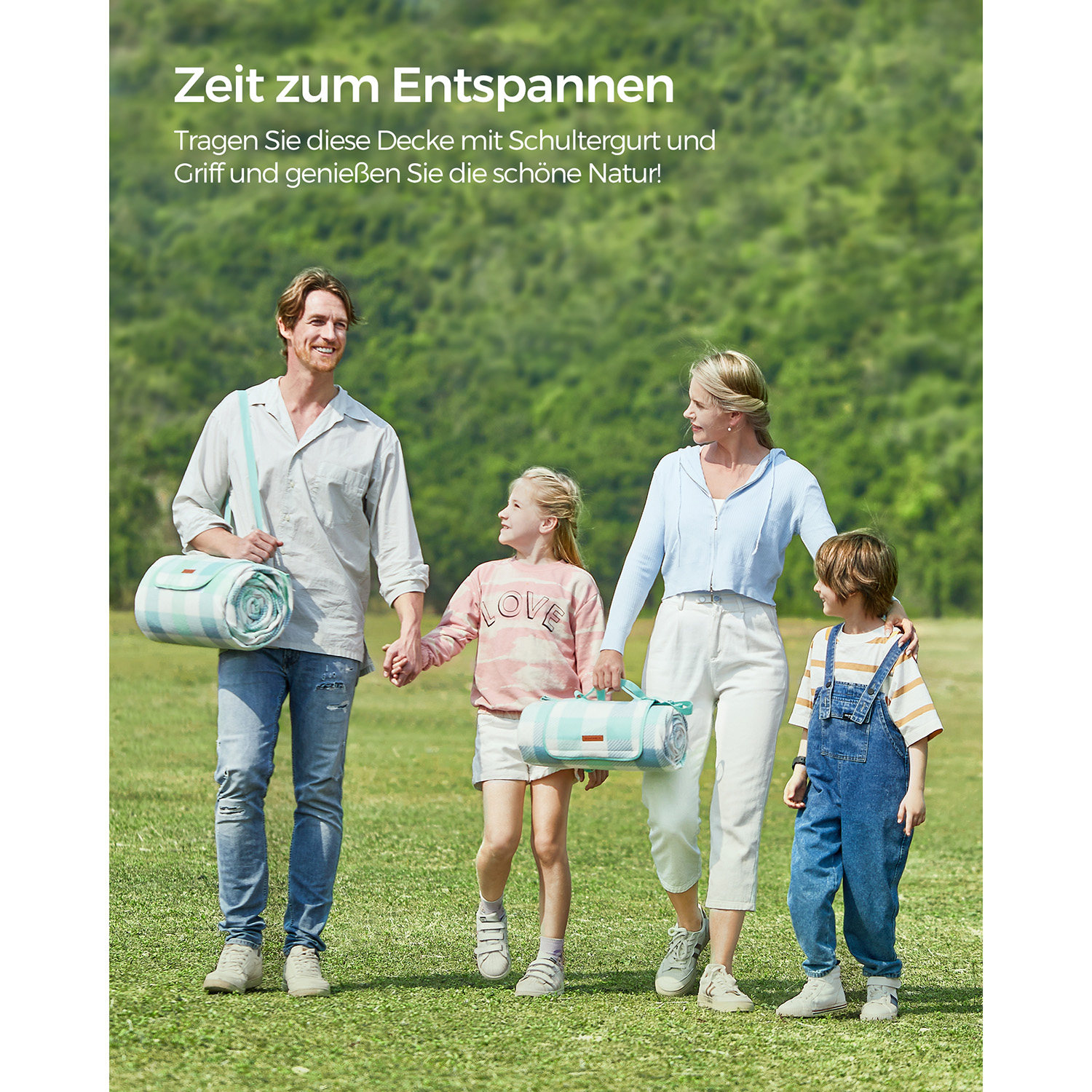 Picknickfilt 300 x 200 cm vattentät grön-vit - Bild 2
