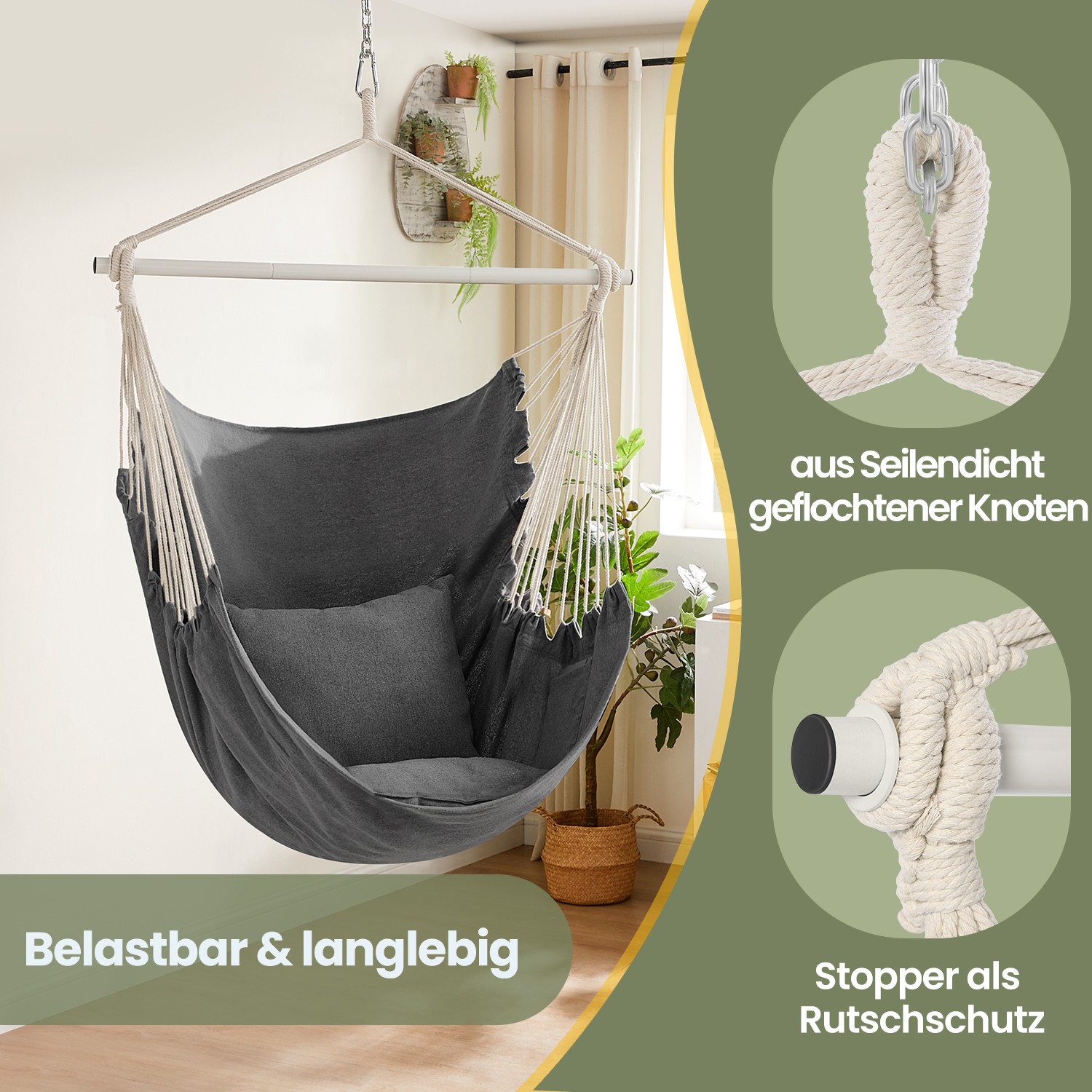 Hängstol, hängande gunga med 2 kuddar, hängstol - Bild 3