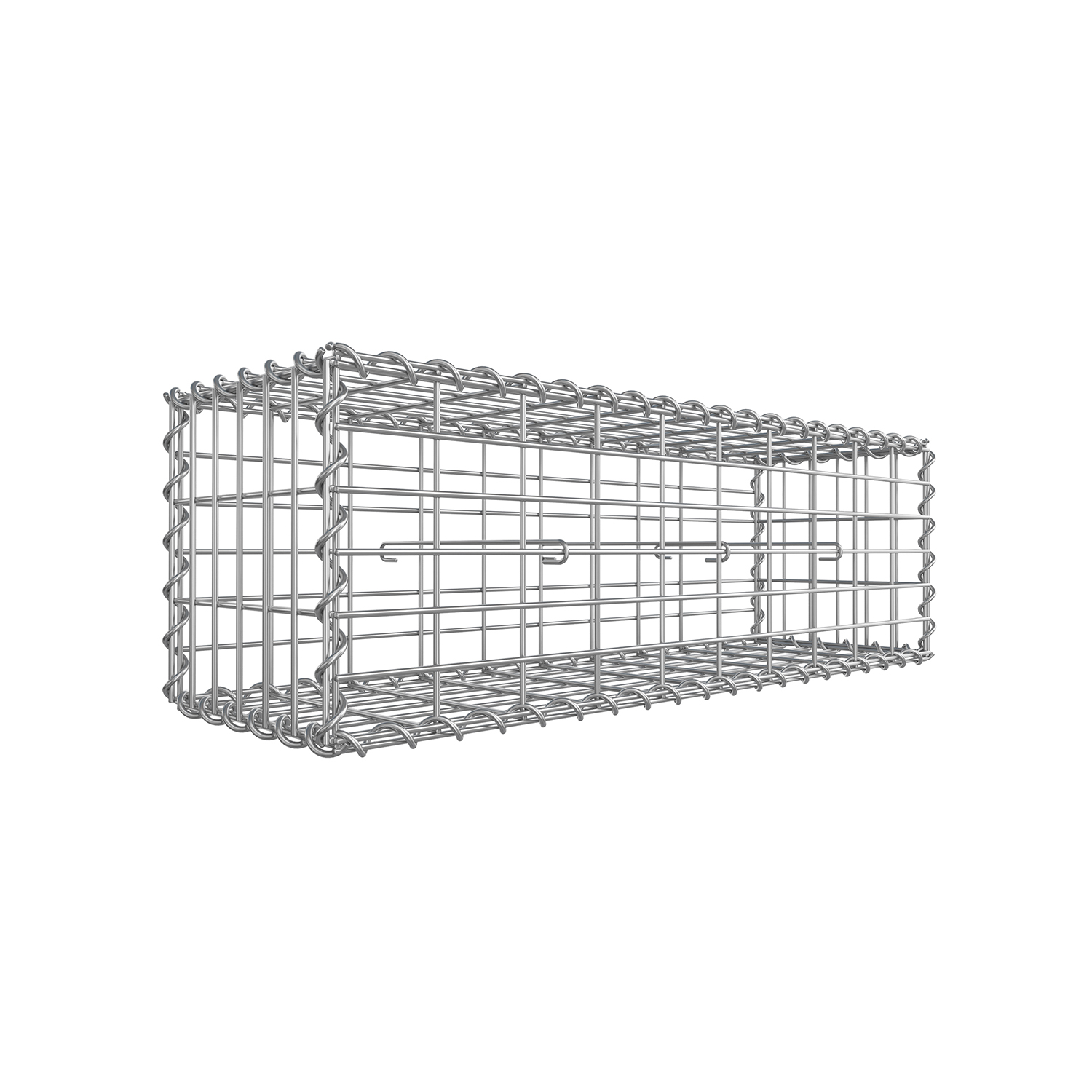 Gabionkurv, Gabionbur av metall med 5 x 10 cm netting for steiner, galvanisert, hagedekorasjonsvegg, 100 x 30 x 30 cm, sølv GGB133