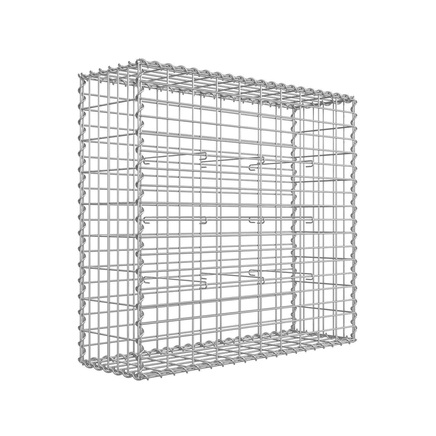 Gabionkurv, Gabionbur av metall med 5 x 10 cm netting for steiner, galvanisert, hagedekorasjonsvegg, 100 x 90 x 30 cm, sølv GGB193