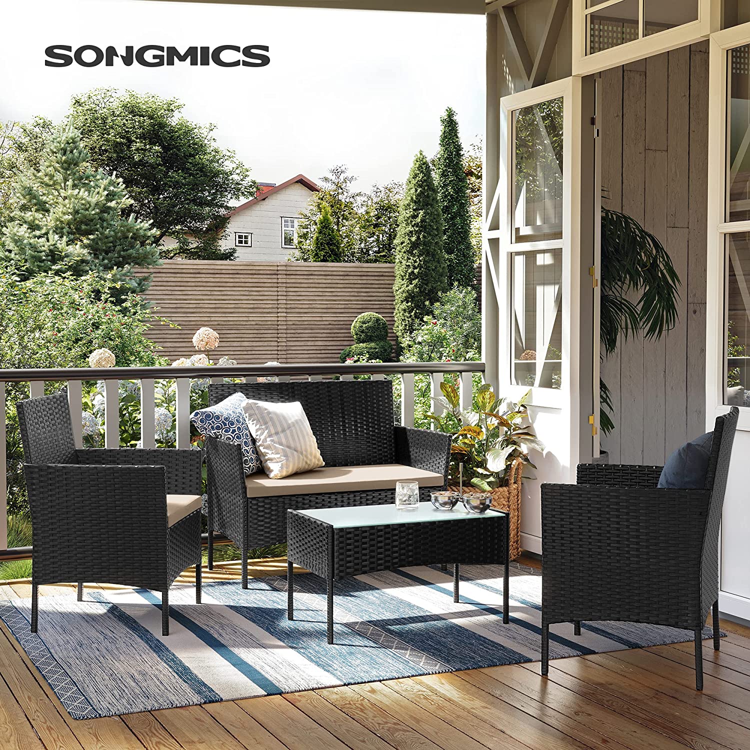 GGF004B05 Balkong hagemøbelsett PE Polyrattan loungesett Utemøbler utendørs for uteplass Balkong Hage Svart Taupe - Bilde 2