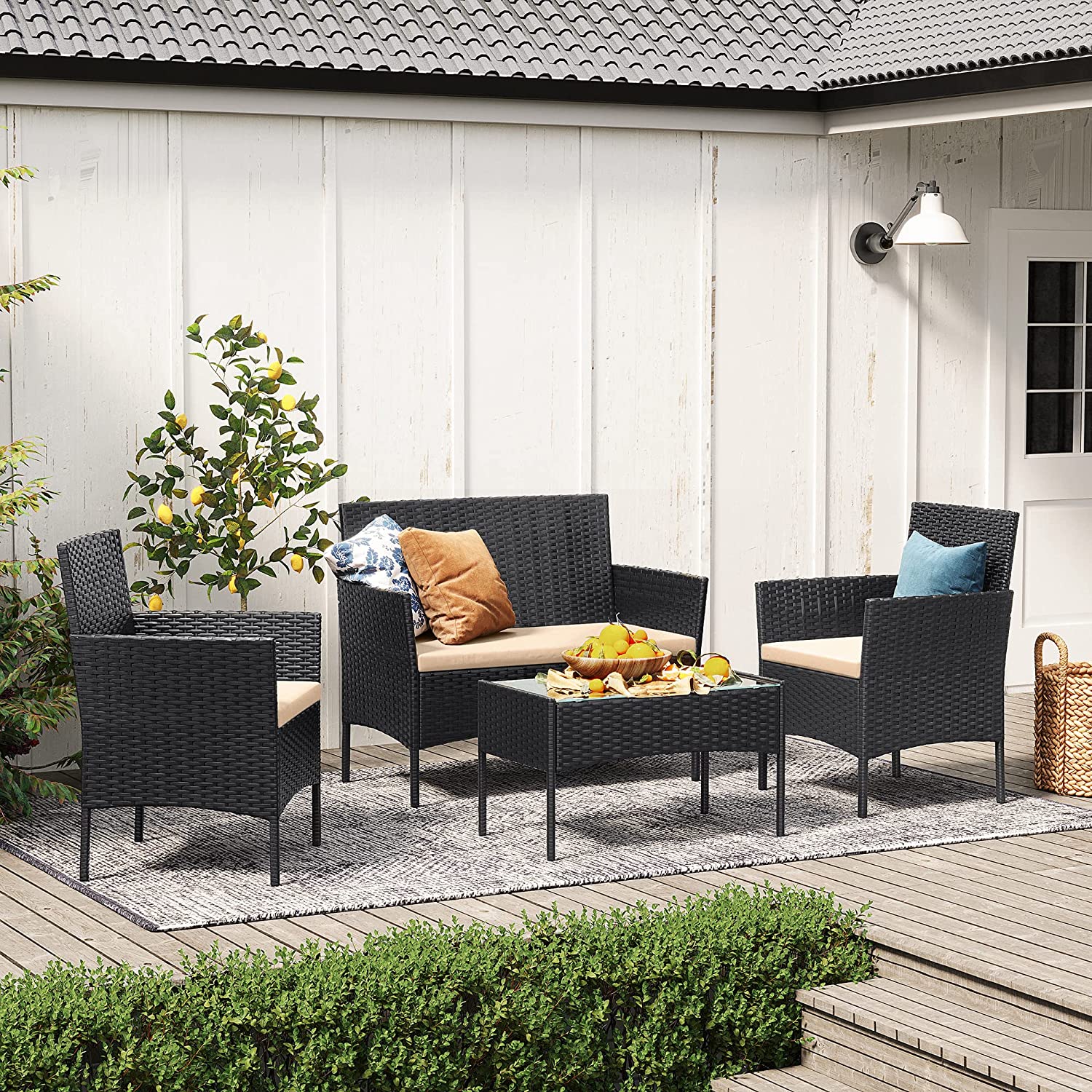 GGF004B05 Balkong hagemøbelsett PE Polyrattan loungesett Utemøbler utendørs for uteplass Balkong Hage Svart Taupe - Bilde 3