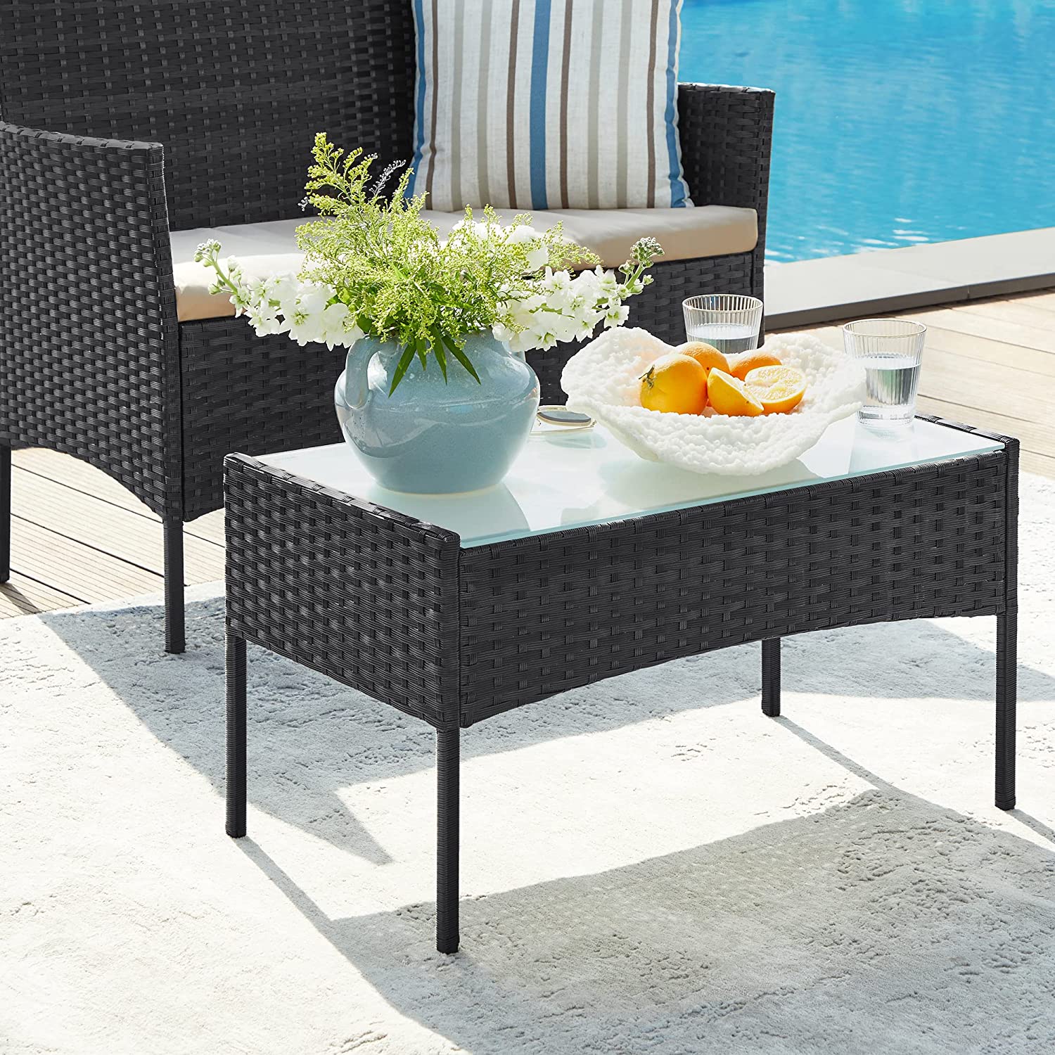GGF004B05 Balkong hagemøbelsett PE Polyrattan loungesett Utemøbler utendørs for uteplass Balkong Hage Svart Taupe - Bilde 5