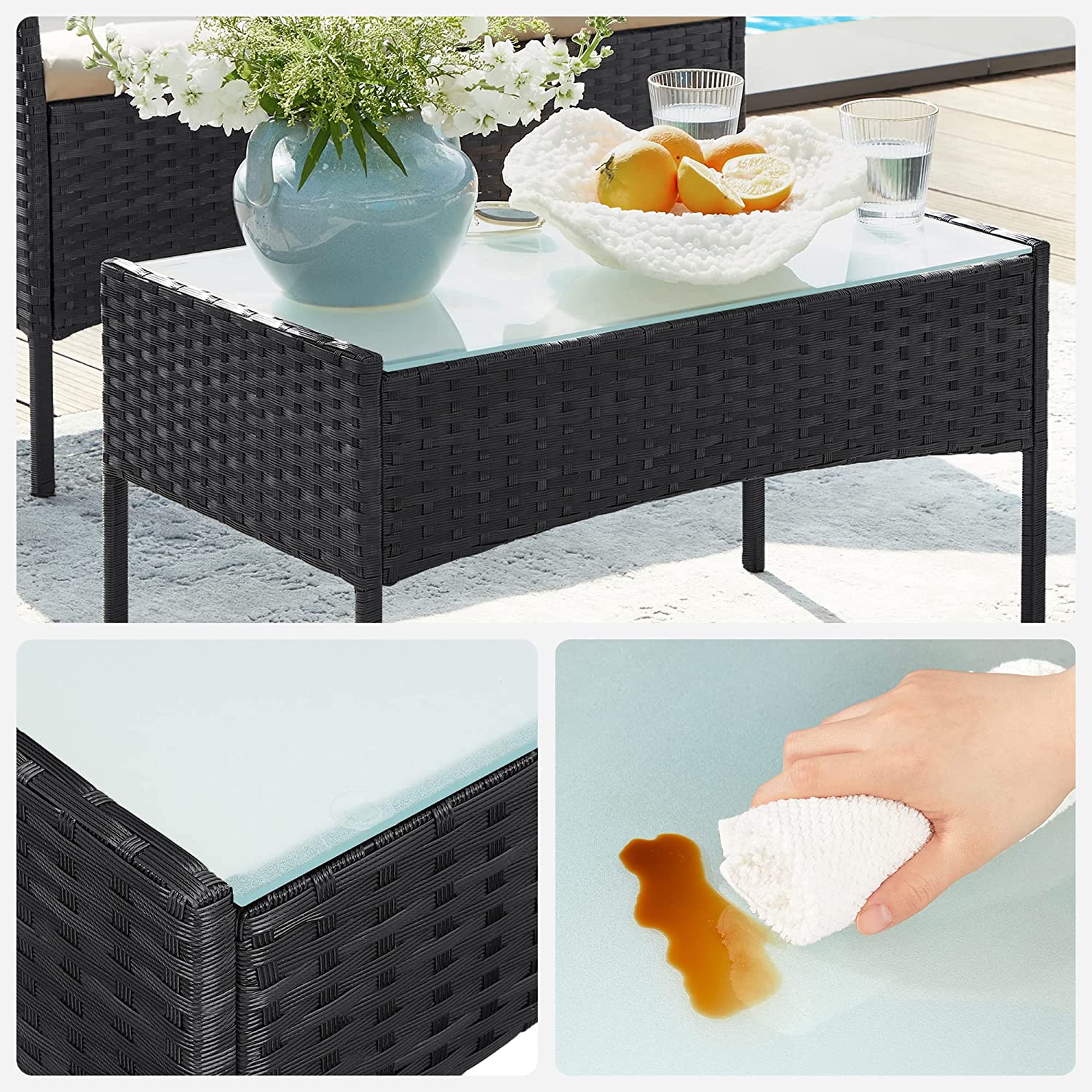 GGF004B05 Balkong hagemøbelsett PE Polyrattan loungesett Utemøbler utendørs for uteplass Balkong Hage Svart Taupe - Bilde 6